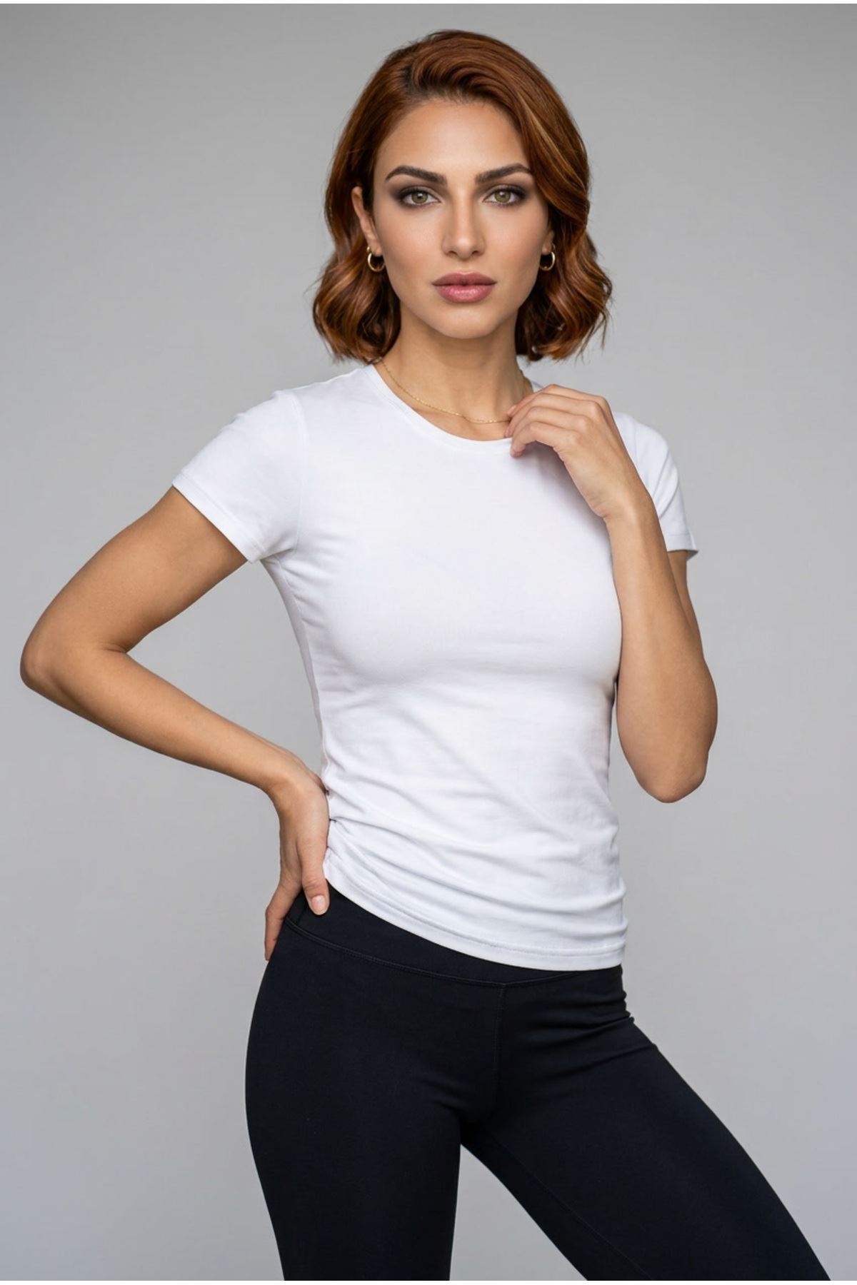 Kadın 2'li Paket Siyah Beyaz Bisiklet Yaka Kısa Kollu Pamuklu Basic Tişört Ekstra Esnek Vücudu Saran Rahat Günlük İkili T-Shirt Seti