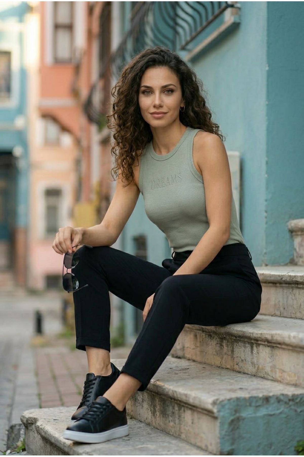 Kadın 2'li Paket Pamuklu Kaşkorse Kalın Askılı Bisiklet Yaka Önü Yazı Baskılı Esnek Dar Kesim Slim Fit Spor ve Günlük Atlet Seti