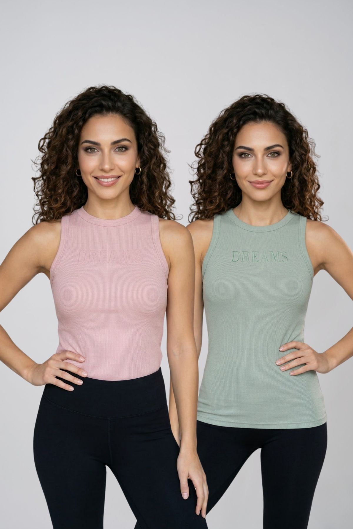 Kadın 2'li Paket Pamuklu Kaşkorse Kalın Askılı Bisiklet Yaka Önü Yazı Baskılı Esnek Dar Kesim Slim Fit Spor ve Günlük Atlet Seti