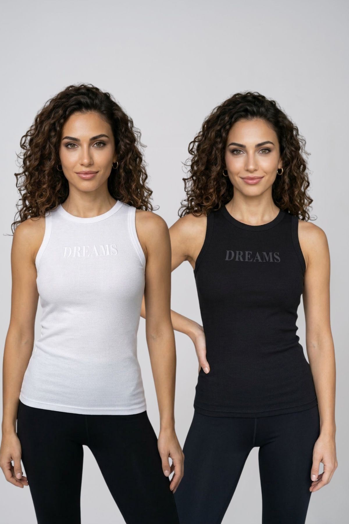Kadın 2'li Paket Pamuklu Kaşkorse Kalın Askılı Bisiklet Yaka Önü Yazı Baskılı Esnek Dar Kesim Slim Fit Spor ve Günlük Atlet Seti