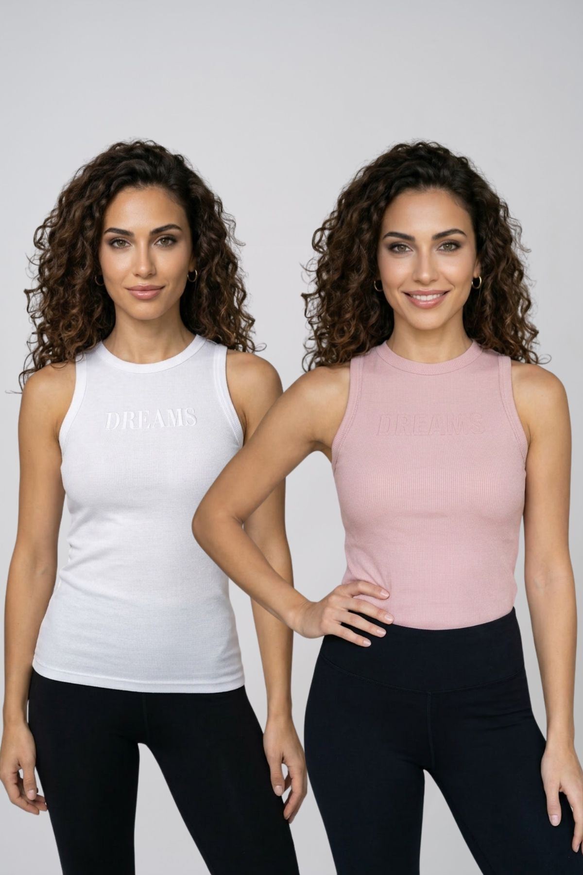 Kadın 2'li Paket Pamuklu Kaşkorse Kalın Askılı Bisiklet Yaka Önü Yazı Baskılı Esnek Dar Kesim Slim Fit Spor ve Günlük Atlet Seti
