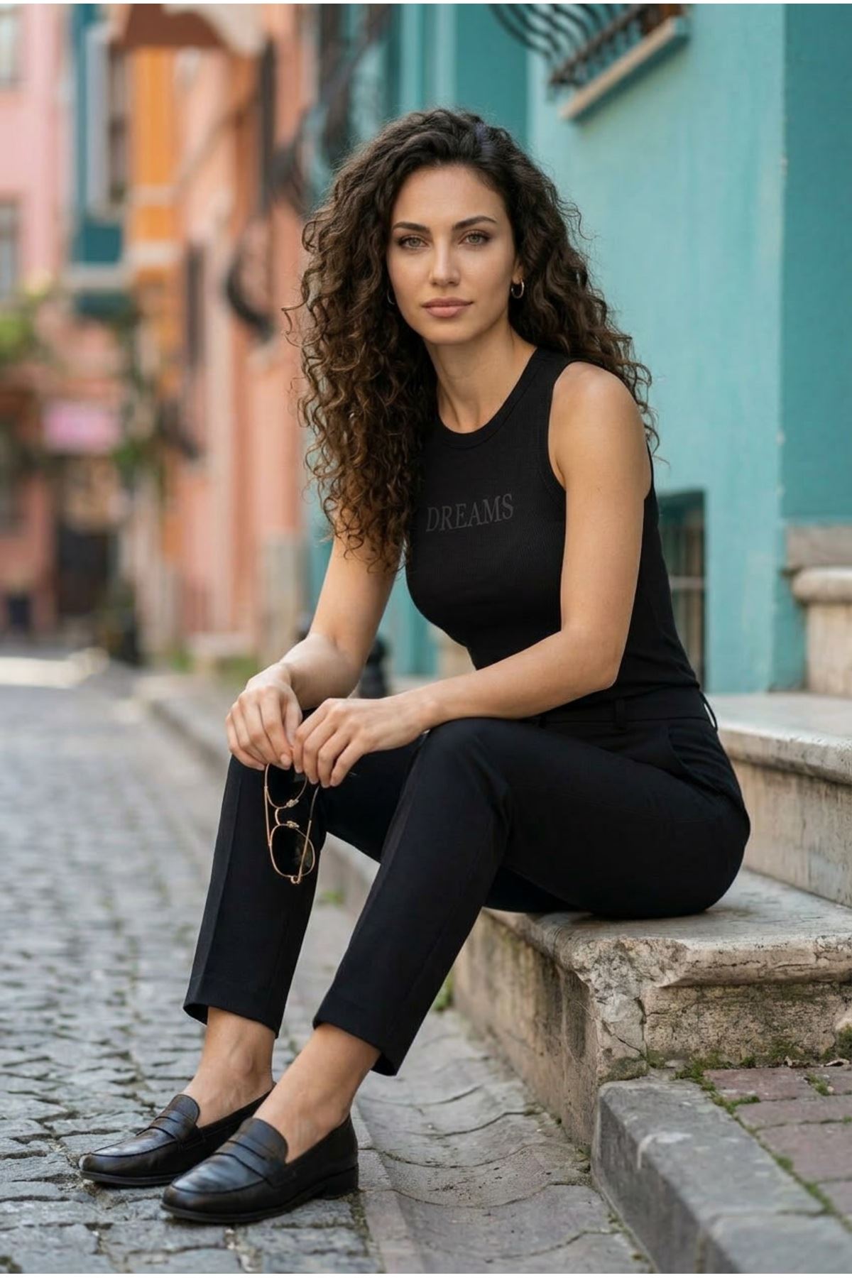 Kadın 3'lü Paket Pamuklu Kaşkorse Kalın Askılı Bisiklet Yaka Önü Yazı Baskılı Esnek Dar Kesim Slim Fit Spor ve Günlük Atlet Seti