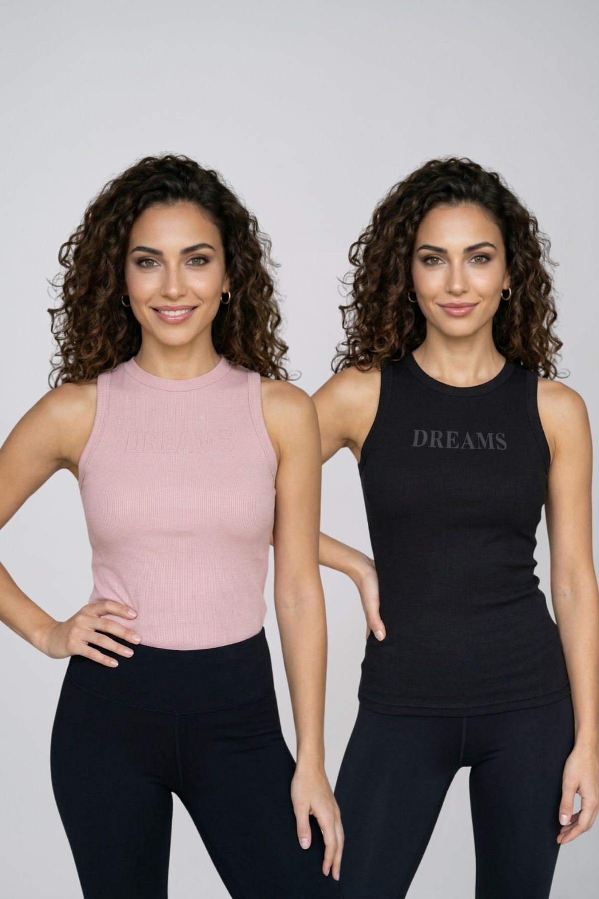 Kadın 2'li Paket Pamuklu Kaşkorse Kalın Askılı Bisiklet Yaka Önü Yazı Baskılı Esnek Dar Kesim Slim Fit Spor ve Günlük Atlet Seti
