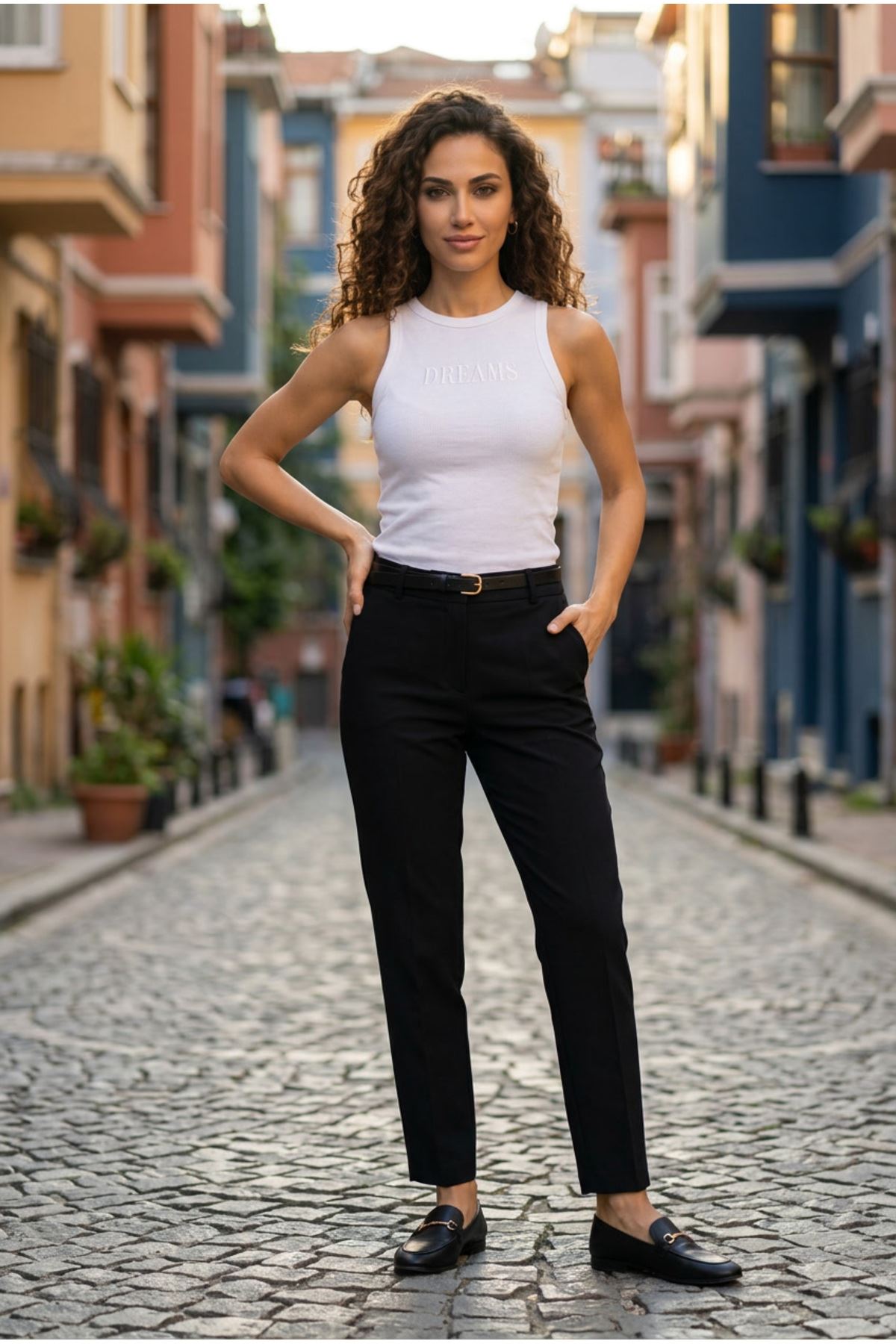 Kadın 3'lü Paket Pamuklu Kaşkorse Kalın Askılı Bisiklet Yaka Önü Yazı Baskılı Esnek Dar Kesim Slim Fit Spor ve Günlük Atlet Seti