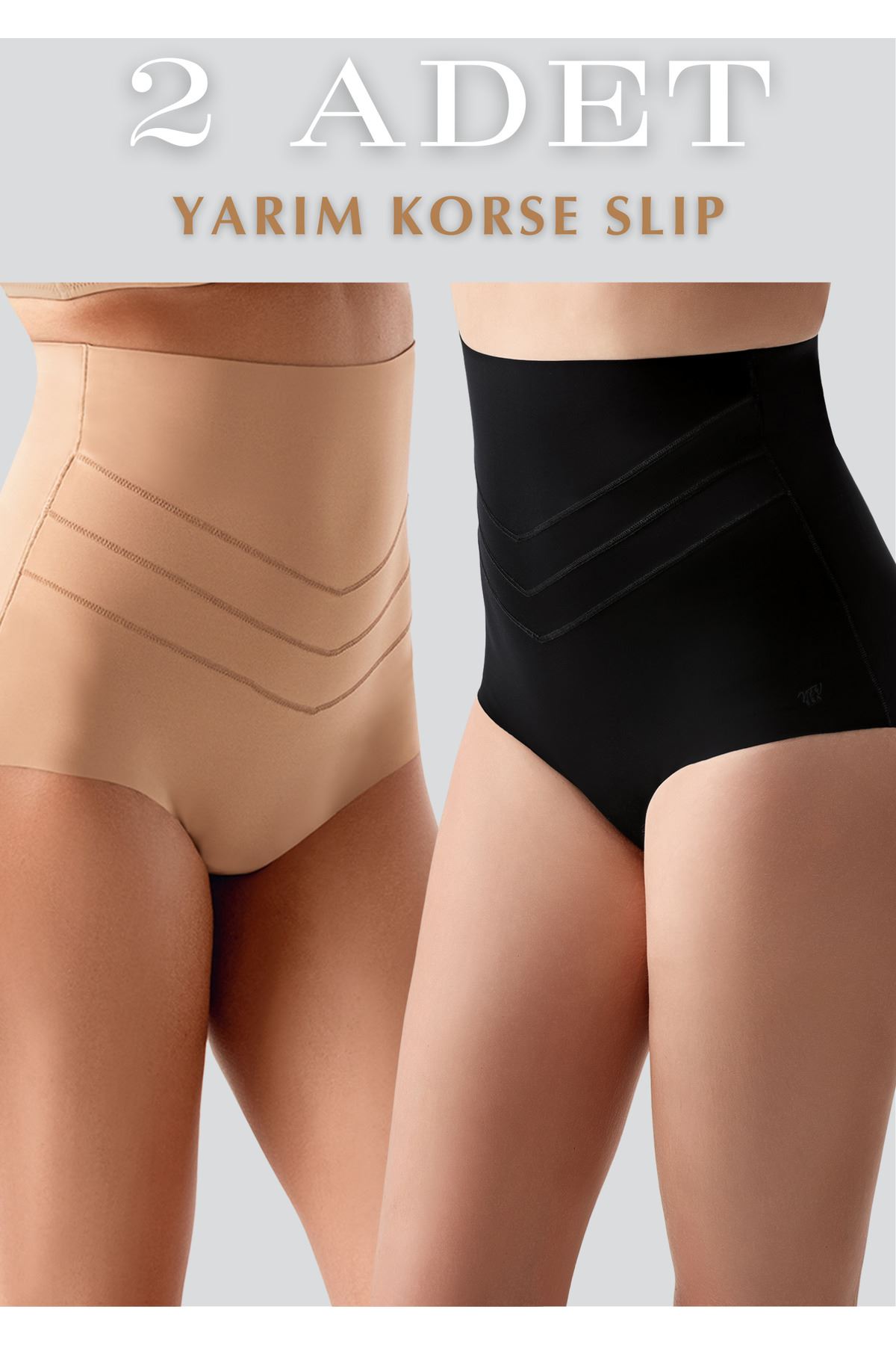 Beli Silikonlu Çift Kat Yarım Slip Korse 2'li - Toparlayıcı ve Şekillendirici