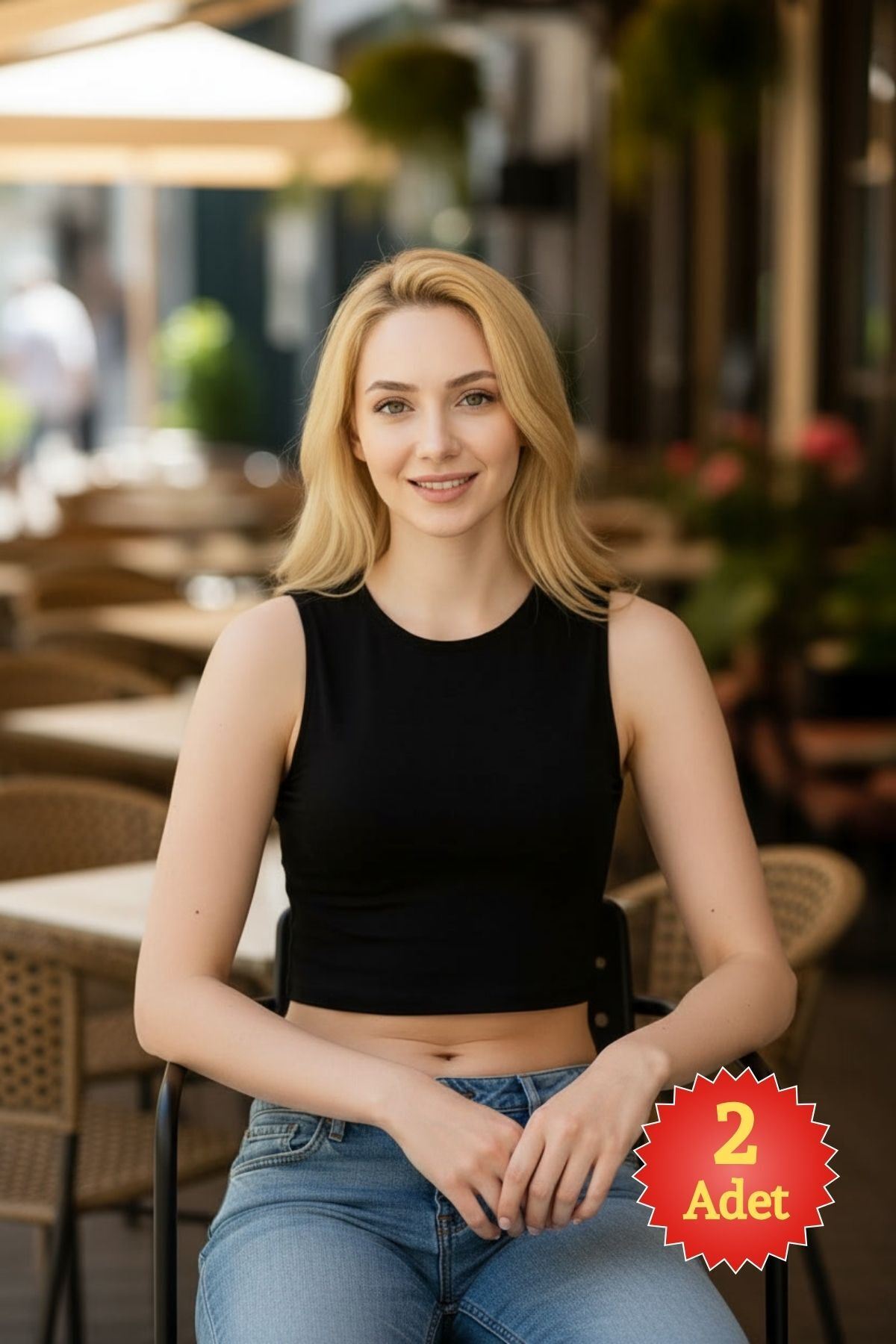 2'li Paket Kadın Siyah Bisiklet Yaka Kalın Askılı Basic Pamuklu Supreme Crop Top