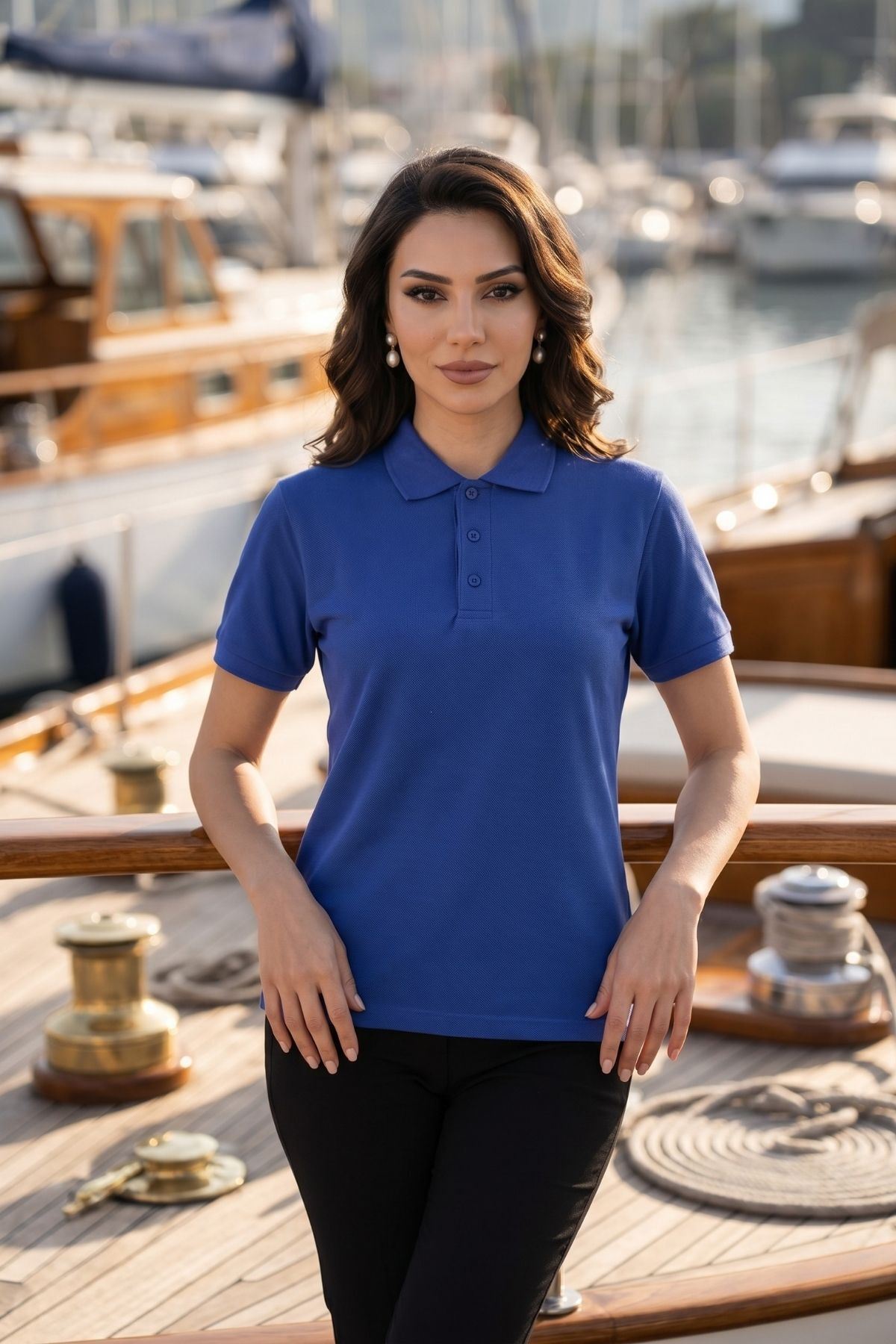 Kadın Polo Yaka Kısa Kollu Düğme Detaylı Şık Tasarım Basic Tişört Günlük Klasik T-Shirt Ofis ve Sokak Stili Uyumlu