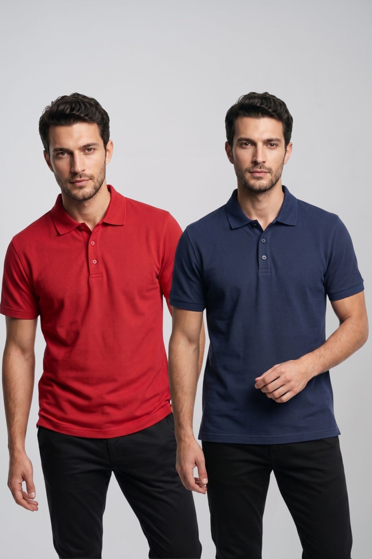 2'li Set Erkek Günlük Şık Polo Yaka Kısa Kollu Düğme Detaylı Rahat Kalıp Basic Yazlık Tişört Avantajlı Paket