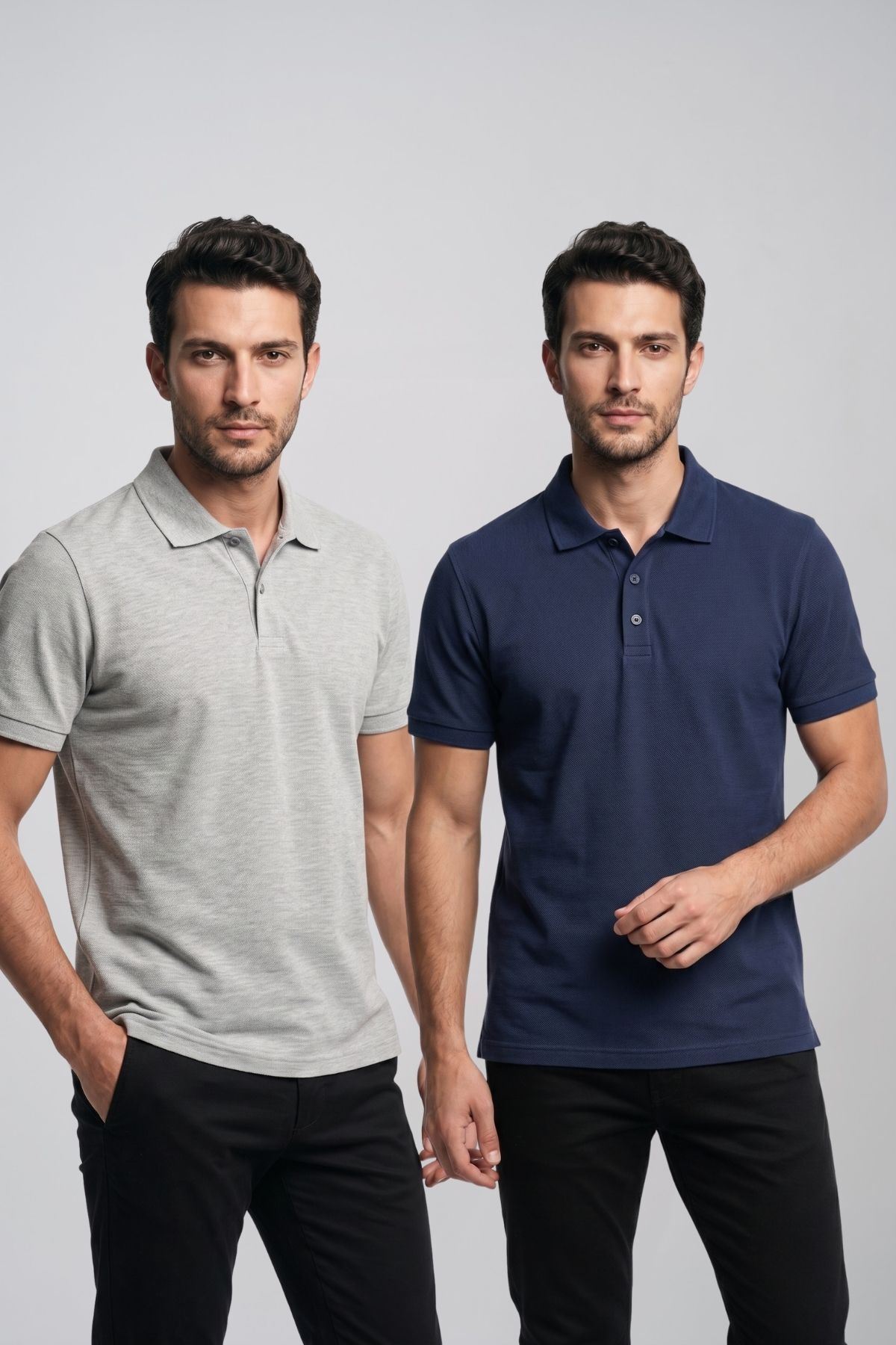 2'li Set Erkek Günlük Şık Polo Yaka Kısa Kollu Düğme Detaylı Rahat Kalıp Basic Yazlık Tişört Avantajlı Paket