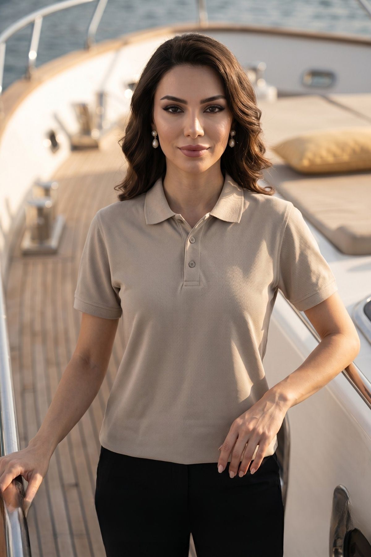 Kadın Polo Yaka Kısa Kollu Düğme Detaylı Şık Tasarım Basic Tişört Günlük Klasik T-Shirt Ofis ve Sokak Stili Uyumlu