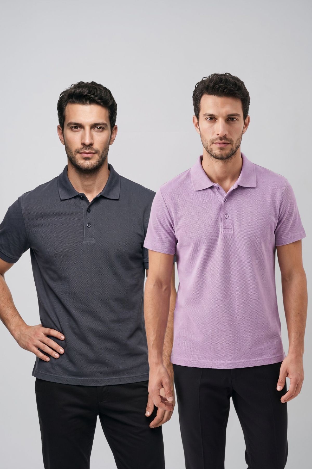 2'li Set Erkek Günlük Şık Polo Yaka Kısa Kollu Düğme Detaylı Rahat Kalıp Basic Yazlık Tişört Avantajlı Paket
