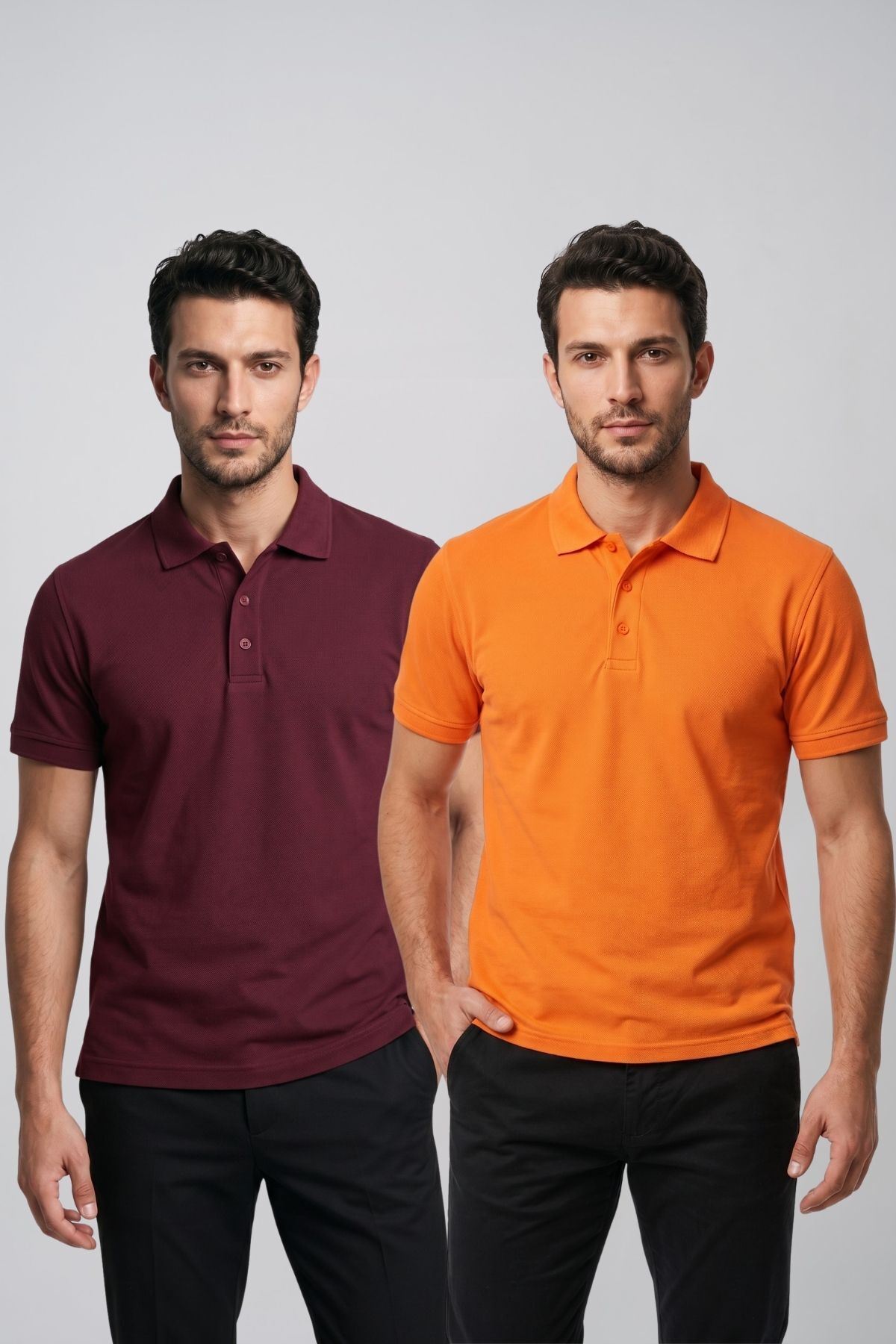 2'li Set Erkek Günlük Şık Polo Yaka Kısa Kollu Düğme Detaylı Rahat Kalıp Basic Yazlık Tişört Avantajlı Paket