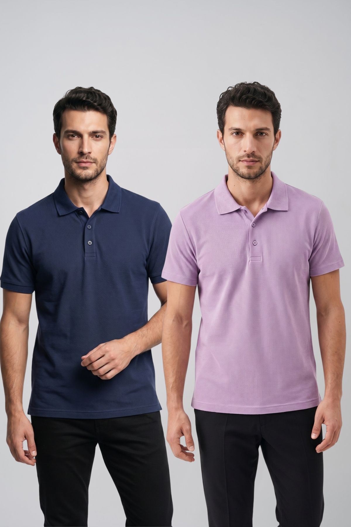 2'li Set Erkek Günlük Şık Polo Yaka Kısa Kollu Düğme Detaylı Rahat Kalıp Basic Yazlık Tişört Avantajlı Paket