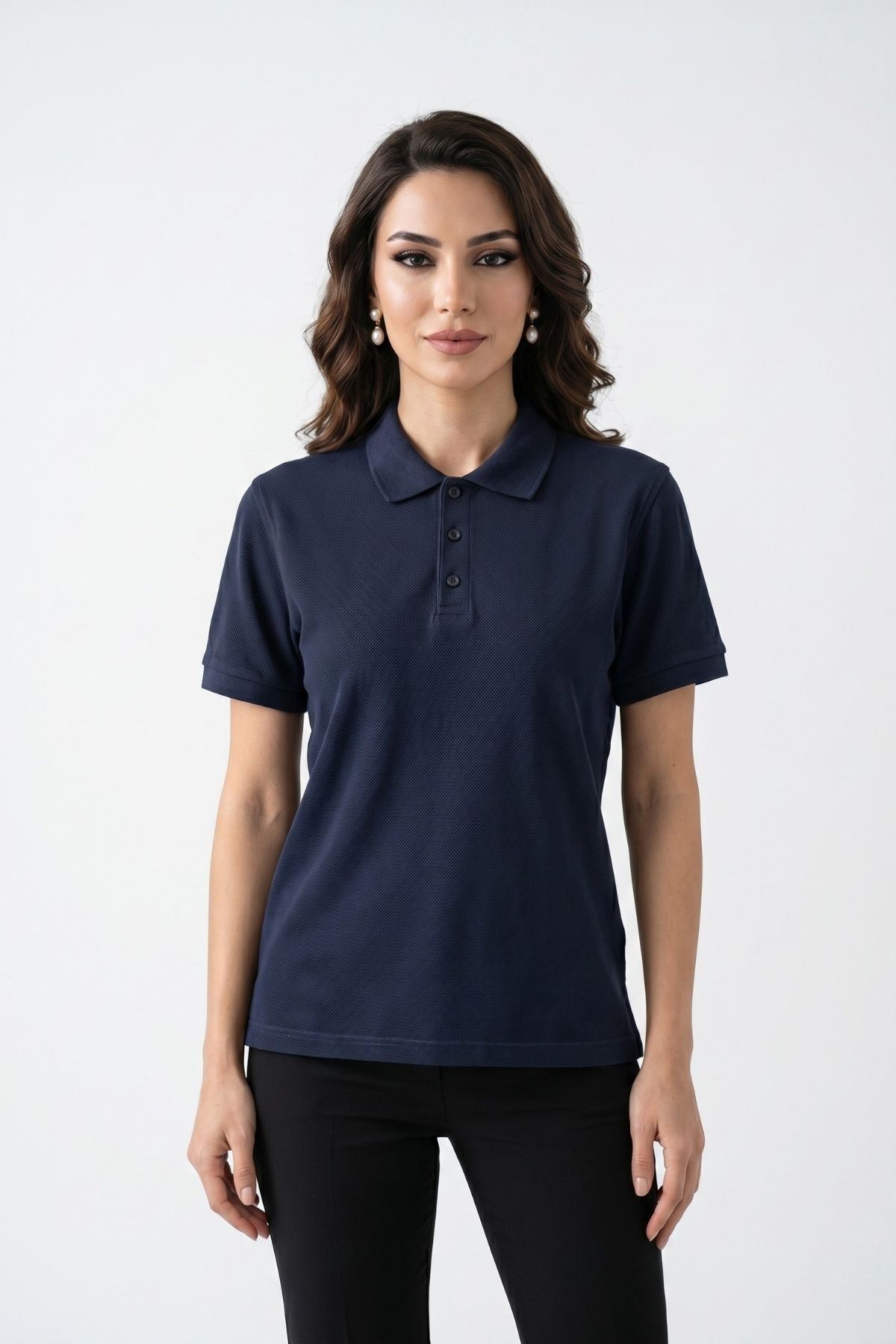 Kadın Polo Yaka Kısa Kollu Düğme Detaylı Şık Tasarım Basic Tişört Günlük Klasik T-Shirt Ofis ve Sokak Stili Uyumlu