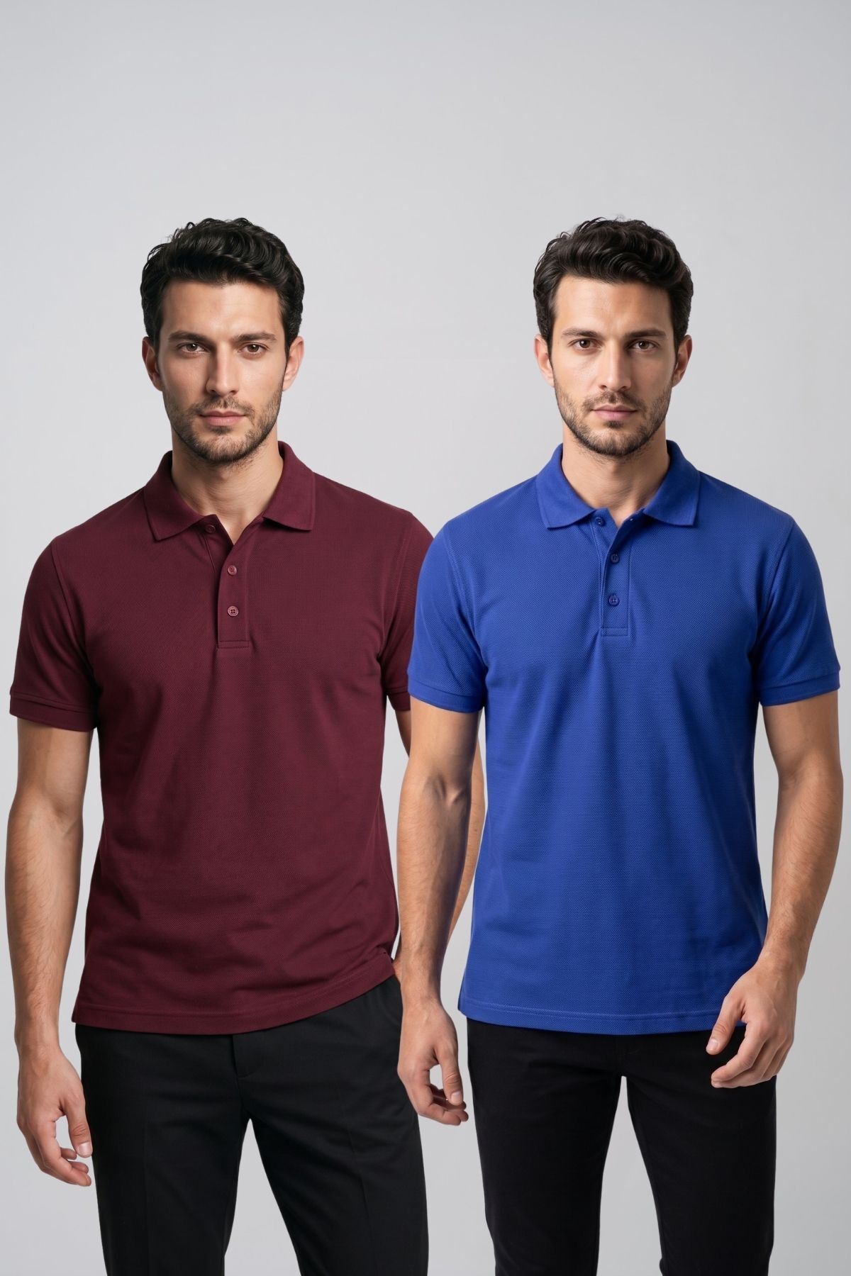 2'li Set Erkek Günlük Şık Polo Yaka Kısa Kollu Düğme Detaylı Rahat Kalıp Basic Yazlık Tişört Avantajlı Paket