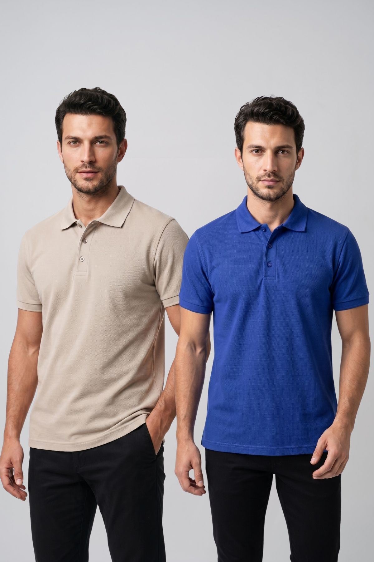 2'li Set Erkek Günlük Şık Polo Yaka Kısa Kollu Düğme Detaylı Rahat Kalıp Basic Yazlık Tişört Avantajlı Paket