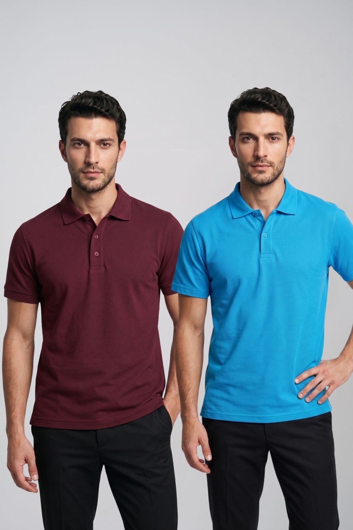 2'li Set Erkek Günlük Şık Polo Yaka Kısa Kollu Düğme Detaylı Rahat Kalıp Basic Yazlık Tişört Avantajlı Paket