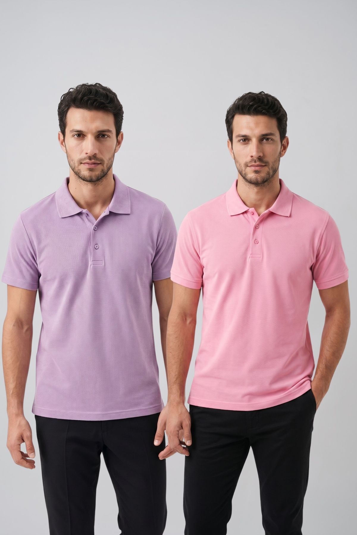 2'li Set Erkek Günlük Şık Polo Yaka Kısa Kollu Düğme Detaylı Rahat Kalıp Basic Yazlık Tişört Avantajlı Paket