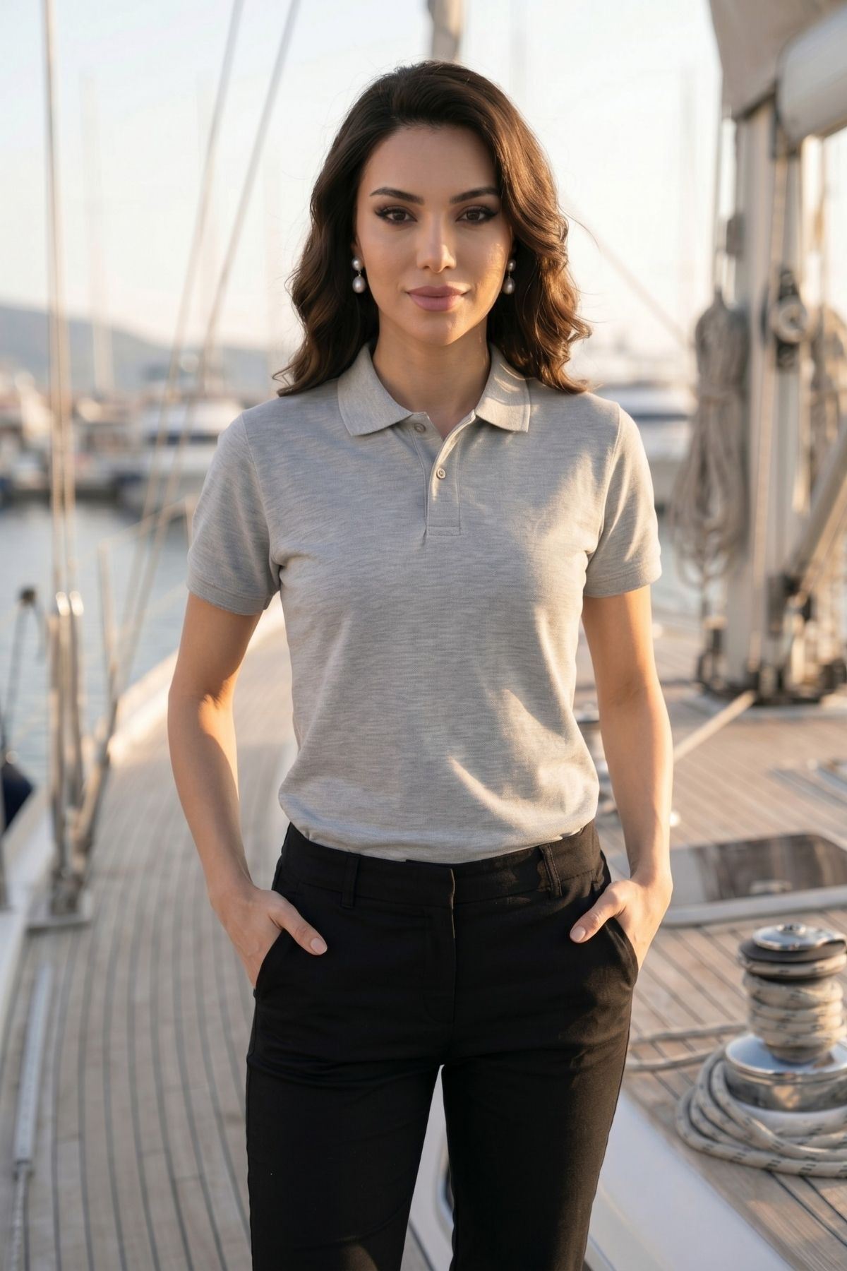 Kadın Polo Yaka Kısa Kollu Düğme Detaylı Şık Tasarım Basic Tişört Günlük Klasik T-Shirt Ofis ve Sokak Stili Uyumlu