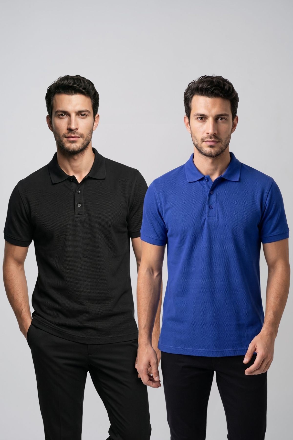 2'li Set Erkek Günlük Şık Polo Yaka Kısa Kollu Düğme Detaylı Rahat Kalıp Basic Yazlık Tişört Avantajlı Paket