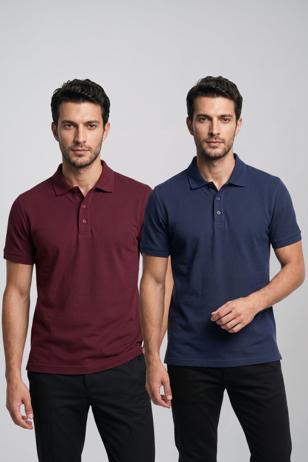 2'li Set Erkek Günlük Şık Polo Yaka Kısa Kollu Düğme Detaylı Rahat Kalıp Basic Yazlık Tişört Avantajlı Paket