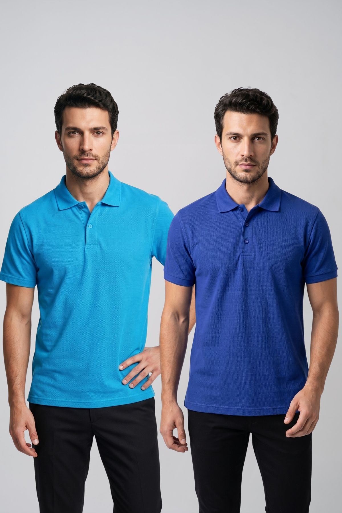 2'li Set Erkek Günlük Şık Polo Yaka Kısa Kollu Düğme Detaylı Rahat Kalıp Basic Yazlık Tişört Avantajlı Paket