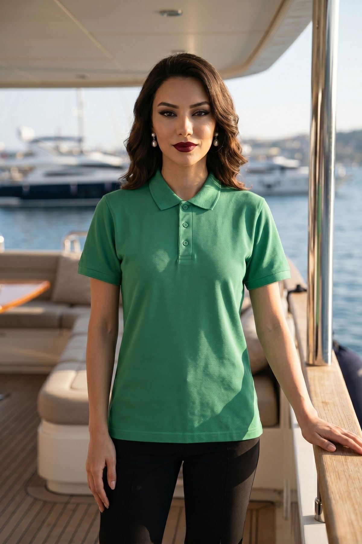 Kadın Polo Yaka Kısa Kollu Düğme Detaylı Şık Tasarım Basic Tişört Günlük Klasik T-Shirt Ofis ve Sokak Stili Uyumlu