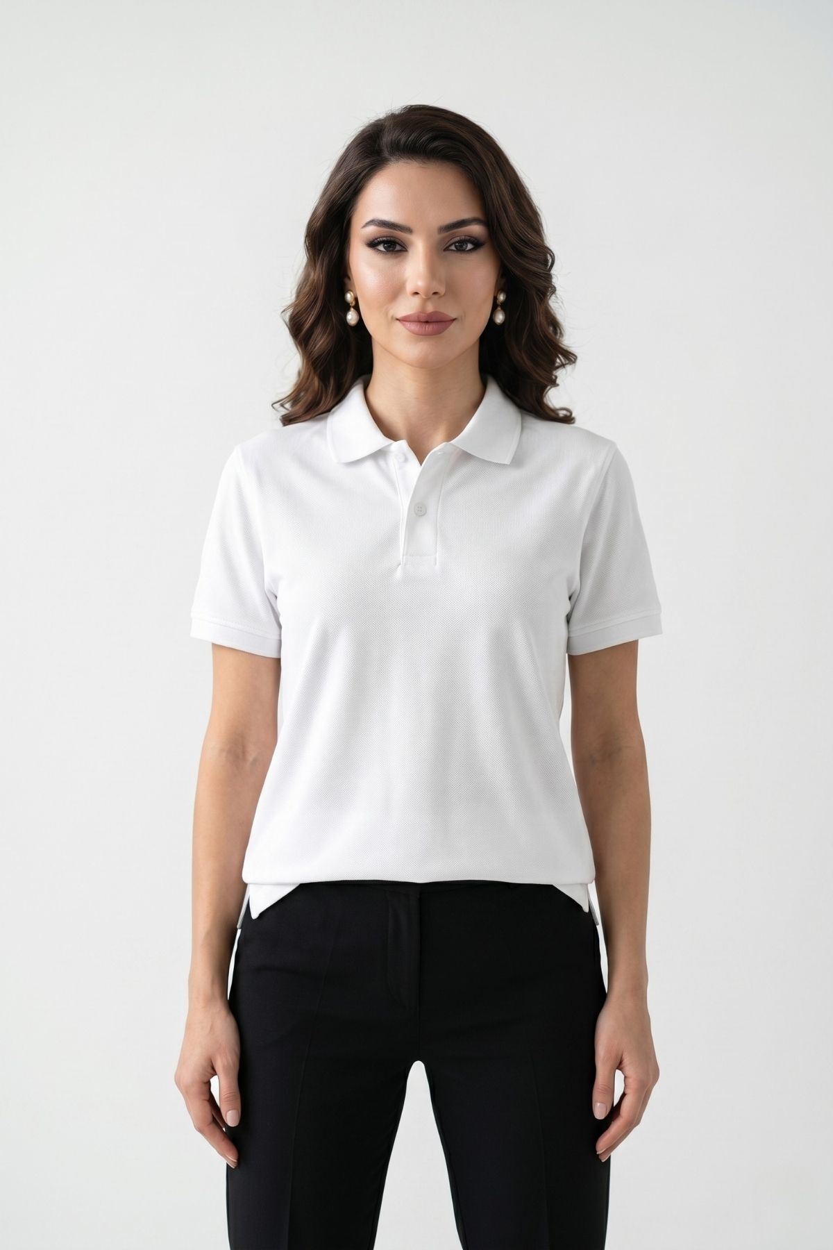 Kadın Polo Yaka Kısa Kollu Düğme Detaylı Şık Tasarım Basic Tişört Günlük Klasik T-Shirt Ofis ve Sokak Stili Uyumlu