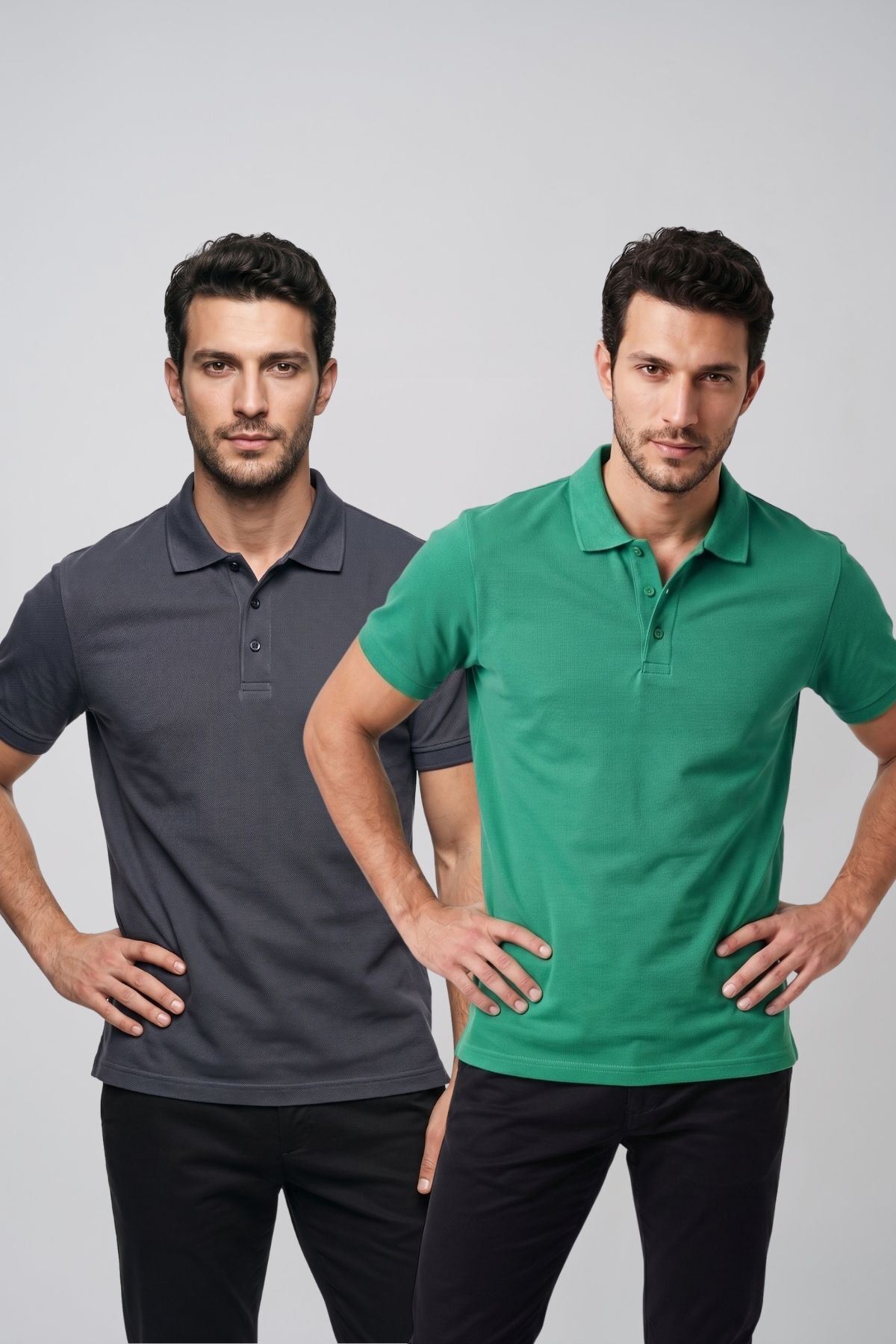 2'li Set Erkek Günlük Şık Polo Yaka Kısa Kollu Düğme Detaylı Rahat Kalıp Basic Yazlık Tişört Avantajlı Paket