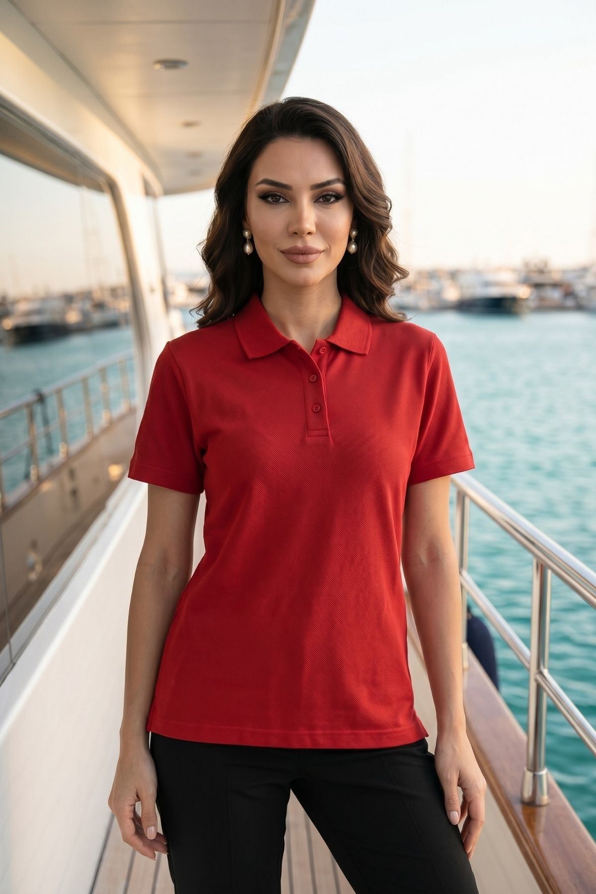 Kadın Polo Yaka Kısa Kollu Düğme Detaylı Şık Tasarım Basic Tişört Günlük Klasik T-Shirt Ofis ve Sokak Stili Uyumlu