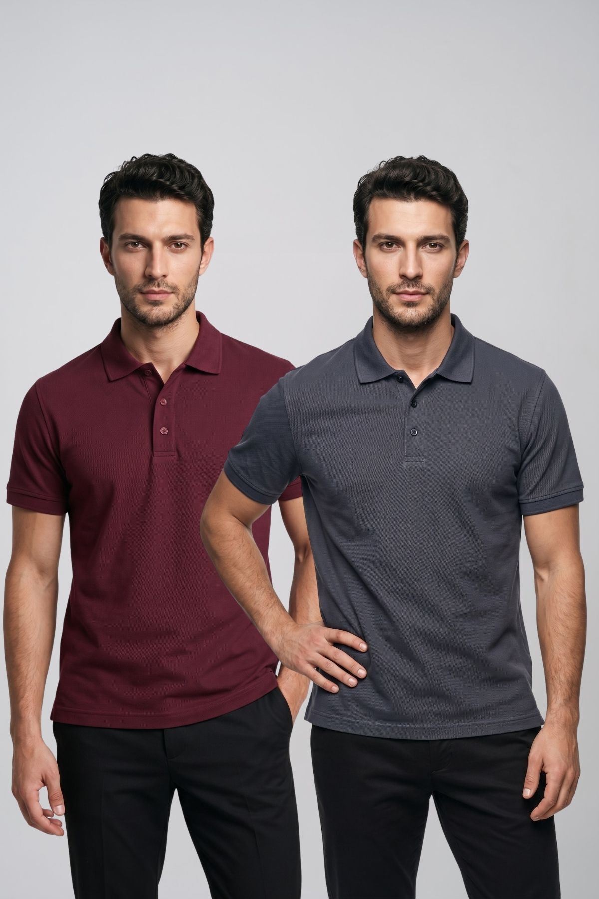 2'li Set Erkek Günlük Şık Polo Yaka Kısa Kollu Düğme Detaylı Rahat Kalıp Basic Yazlık Tişört Avantajlı Paket