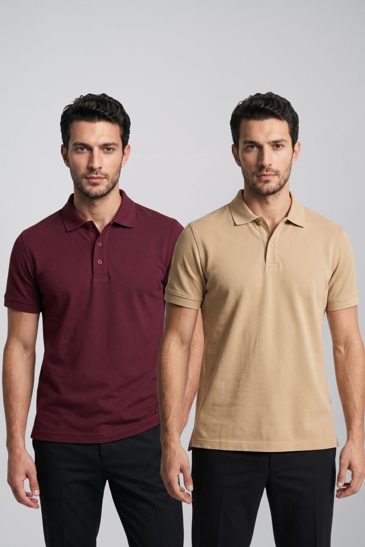 2'li Set Erkek Günlük Şık Polo Yaka Kısa Kollu Düğme Detaylı Rahat Kalıp Basic Yazlık Tişört Avantajlı Paket