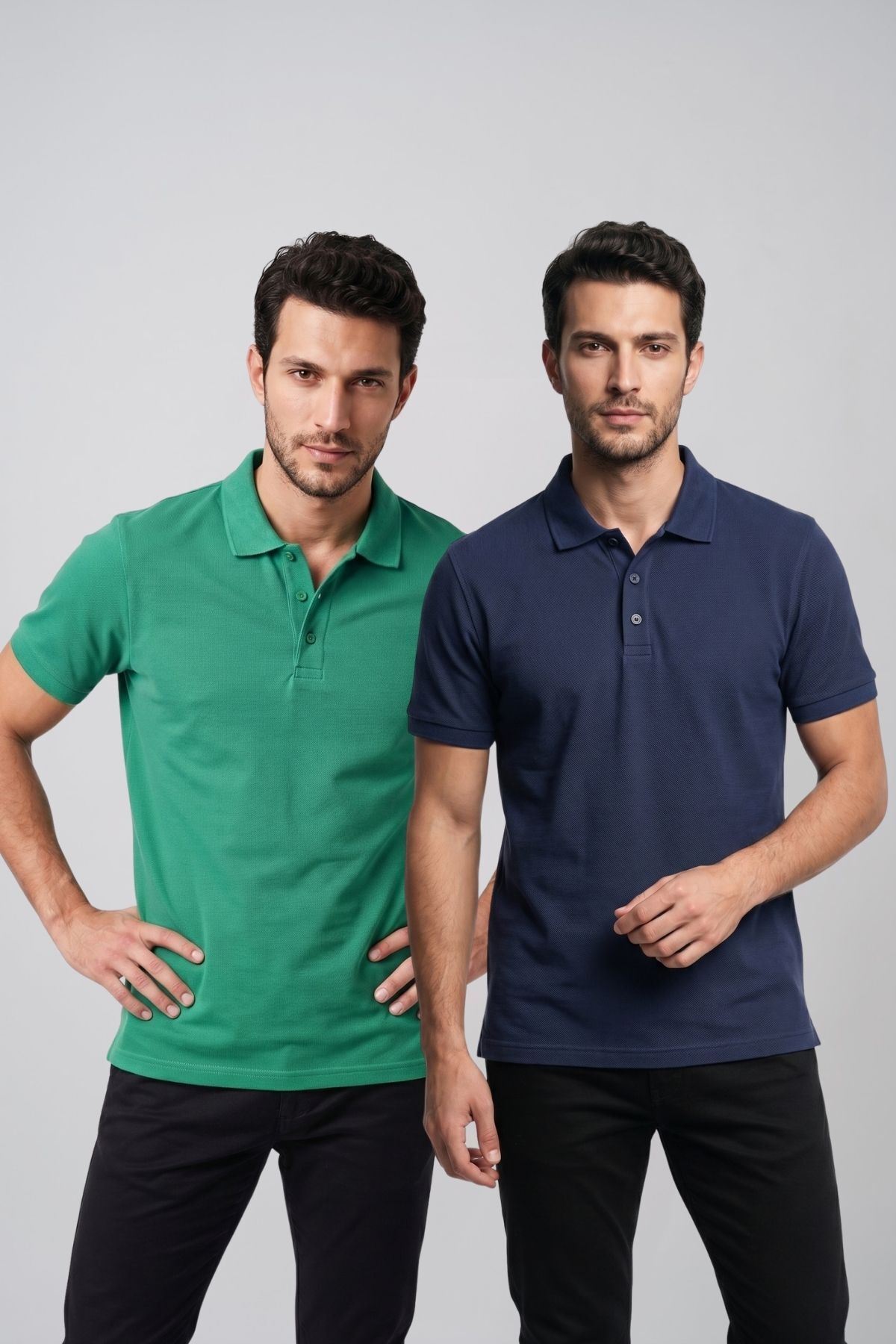 2'li Set Erkek Günlük Şık Polo Yaka Kısa Kollu Düğme Detaylı Rahat Kalıp Basic Yazlık Tişört Avantajlı Paket