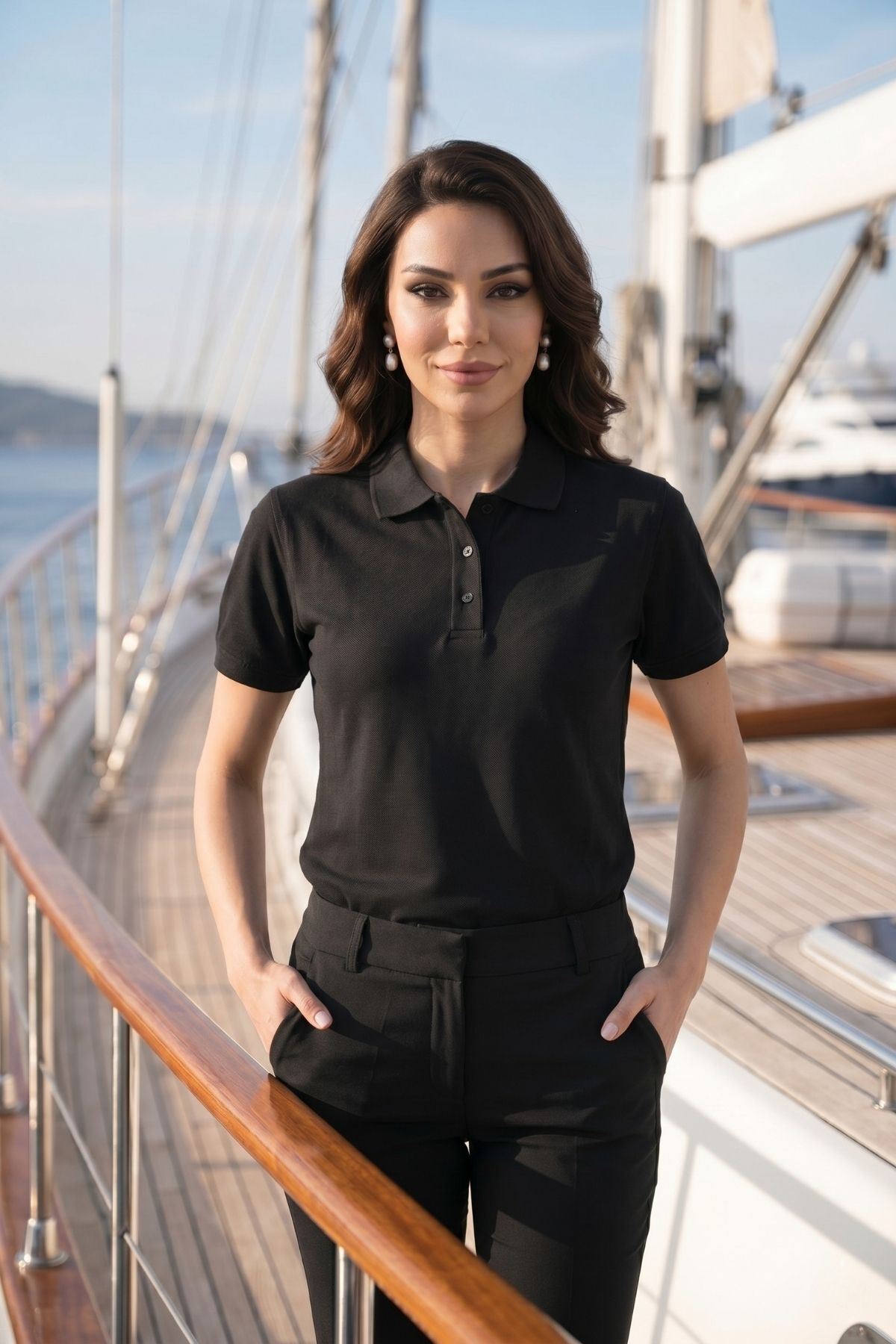 Kadın Polo Yaka Kısa Kollu Düğme Detaylı Şık Tasarım Basic Tişört Günlük Klasik T-Shirt Ofis ve Sokak Stili Uyumlu