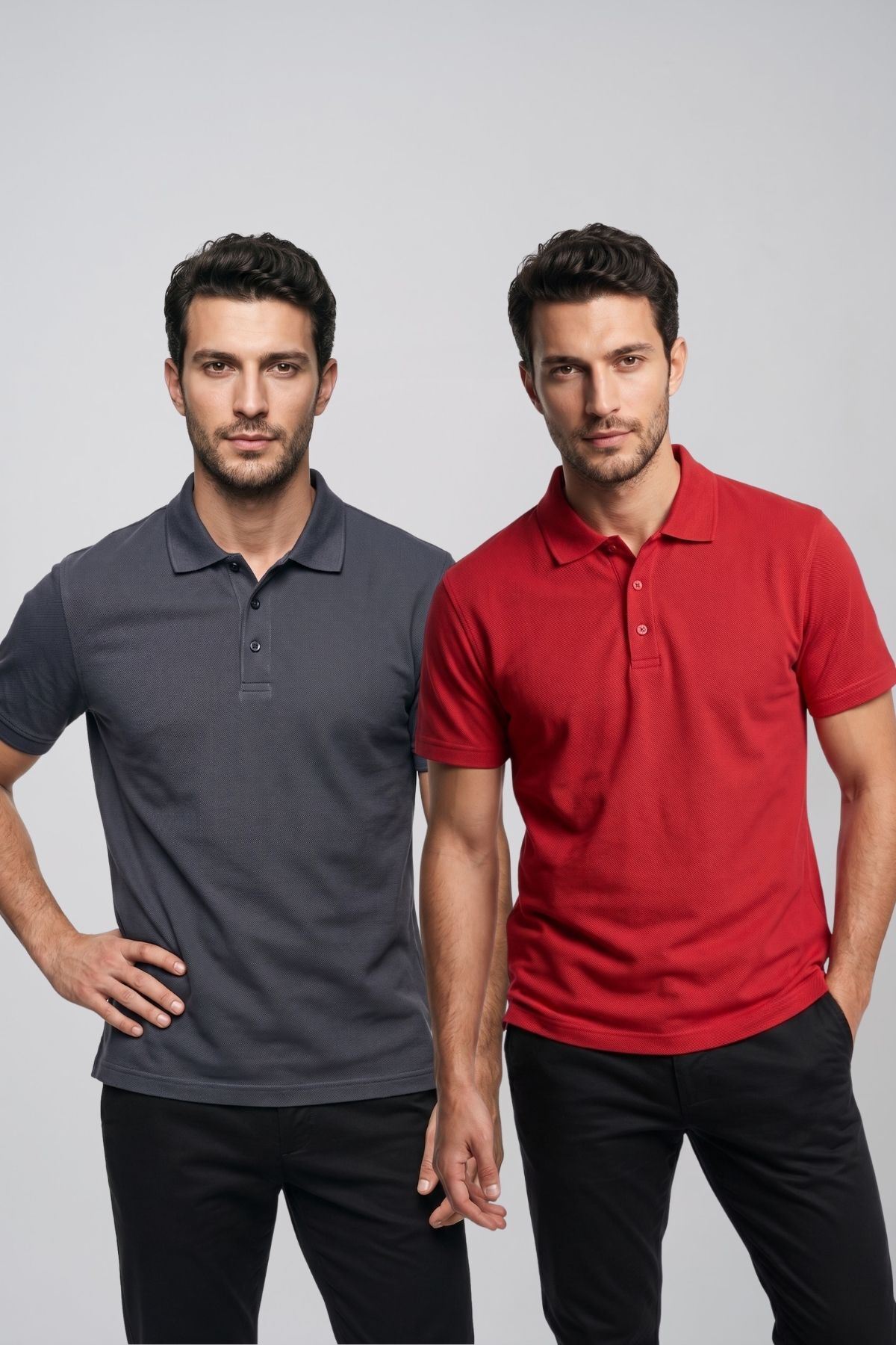 2'li Set Erkek Günlük Şık Polo Yaka Kısa Kollu Düğme Detaylı Rahat Kalıp Basic Yazlık Tişört Avantajlı Paket