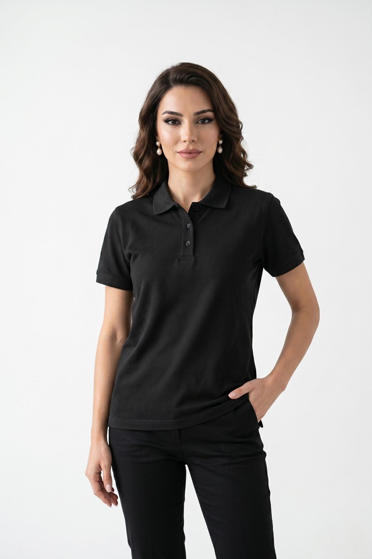 Kadın Polo Yaka Kısa Kollu Düğme Detaylı Şık Tasarım Basic Tişört Günlük Klasik T-Shirt Ofis ve Sokak Stili Uyumlu