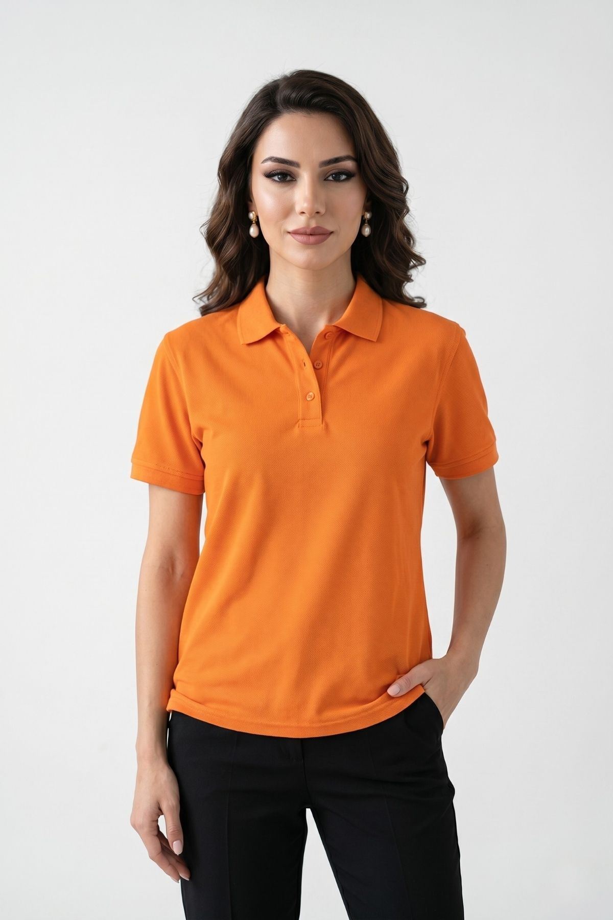 Kadın Polo Yaka Kısa Kollu Düğme Detaylı Şık Tasarım Basic Tişört Günlük Klasik T-Shirt Ofis ve Sokak Stili Uyumlu