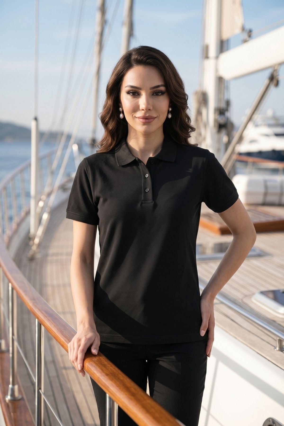 Kadın Polo Yaka Kısa Kollu Düğme Detaylı Şık Tasarım Basic Tişört Günlük Klasik T-Shirt Ofis ve Sokak Stili Uyumlu