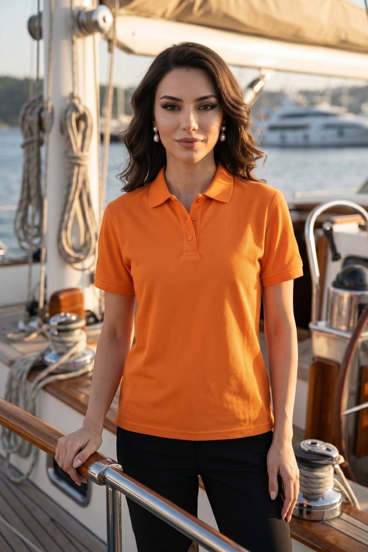 Kadın Polo Yaka Kısa Kollu Düğme Detaylı Şık Tasarım Basic Tişört Günlük Klasik T-Shirt Ofis ve Sokak Stili Uyumlu
