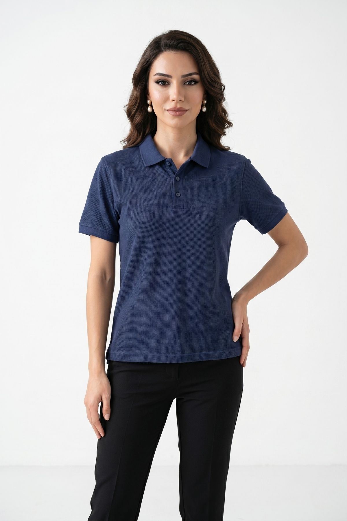 Kadın Polo Yaka Kısa Kollu Düğme Detaylı Şık Tasarım Basic Tişört Günlük Klasik T-Shirt Ofis ve Sokak Stili Uyumlu