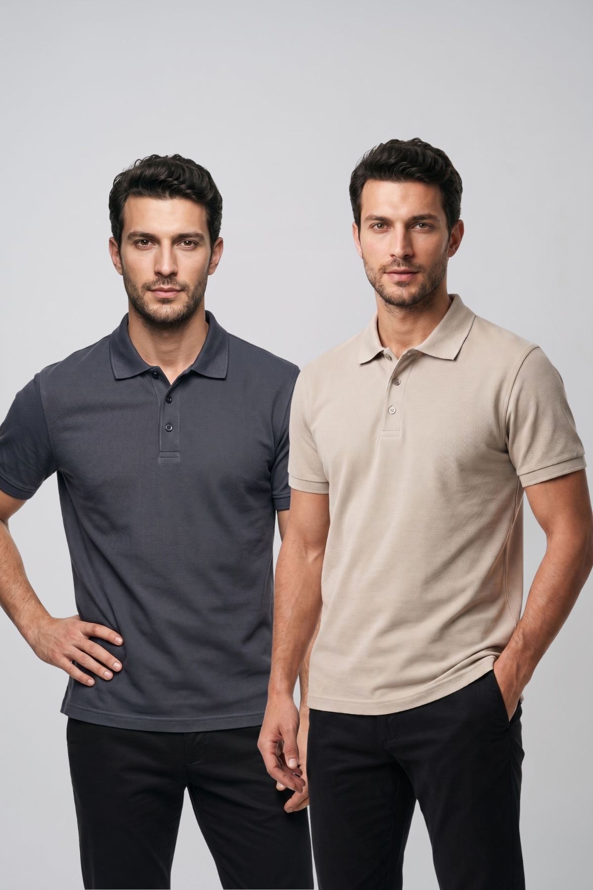 2'li Set Erkek Günlük Şık Polo Yaka Kısa Kollu Düğme Detaylı Rahat Kalıp Basic Yazlık Tişört Avantajlı Paket