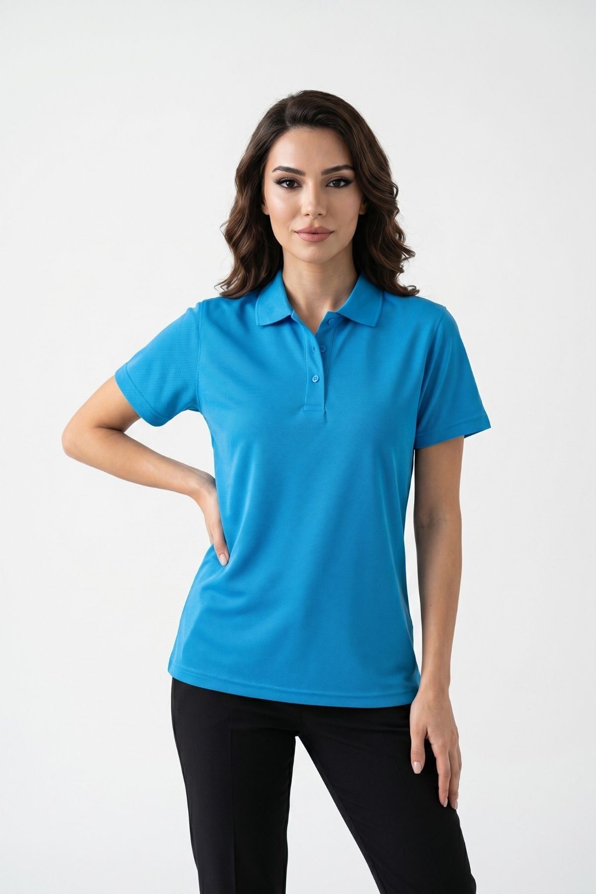 Kadın Polo Yaka Kısa Kollu Düğme Detaylı Şık Tasarım Basic Tişört Günlük Klasik T-Shirt Ofis ve Sokak Stili Uyumlu