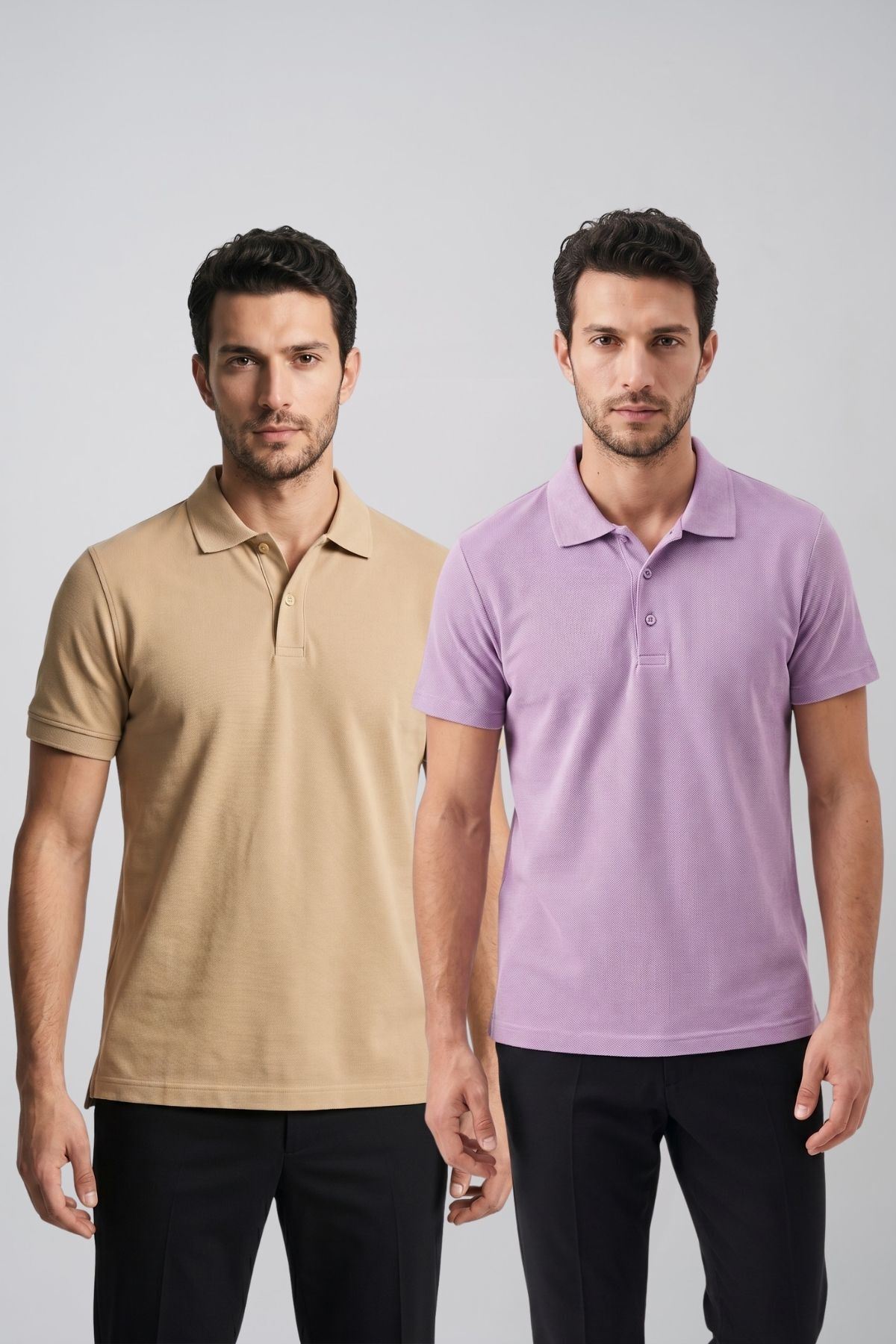2'li Set Erkek Günlük Şık Polo Yaka Kısa Kollu Düğme Detaylı Rahat Kalıp Basic Yazlık Tişört Avantajlı Paket