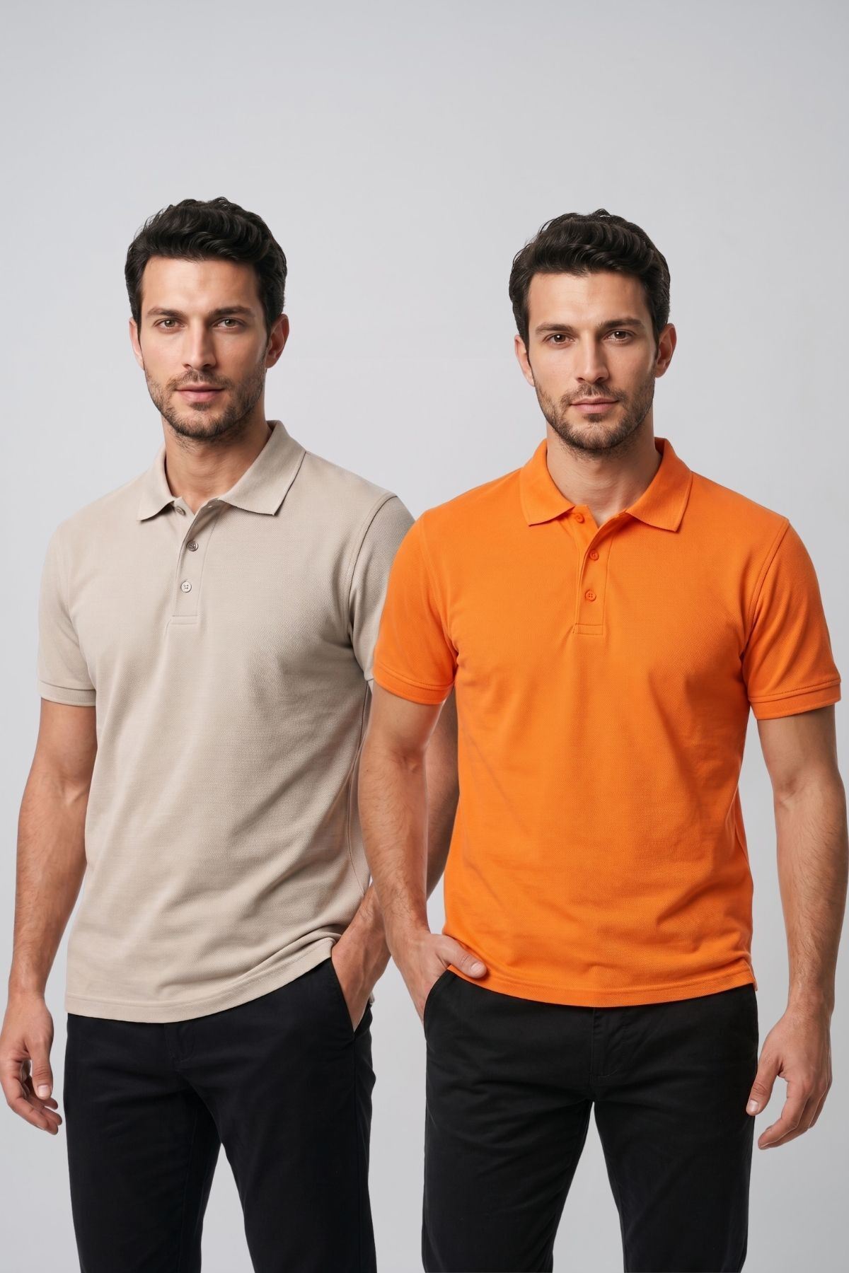 2'li Set Erkek Günlük Şık Polo Yaka Kısa Kollu Düğme Detaylı Rahat Kalıp Basic Yazlık Tişört Avantajlı Paket