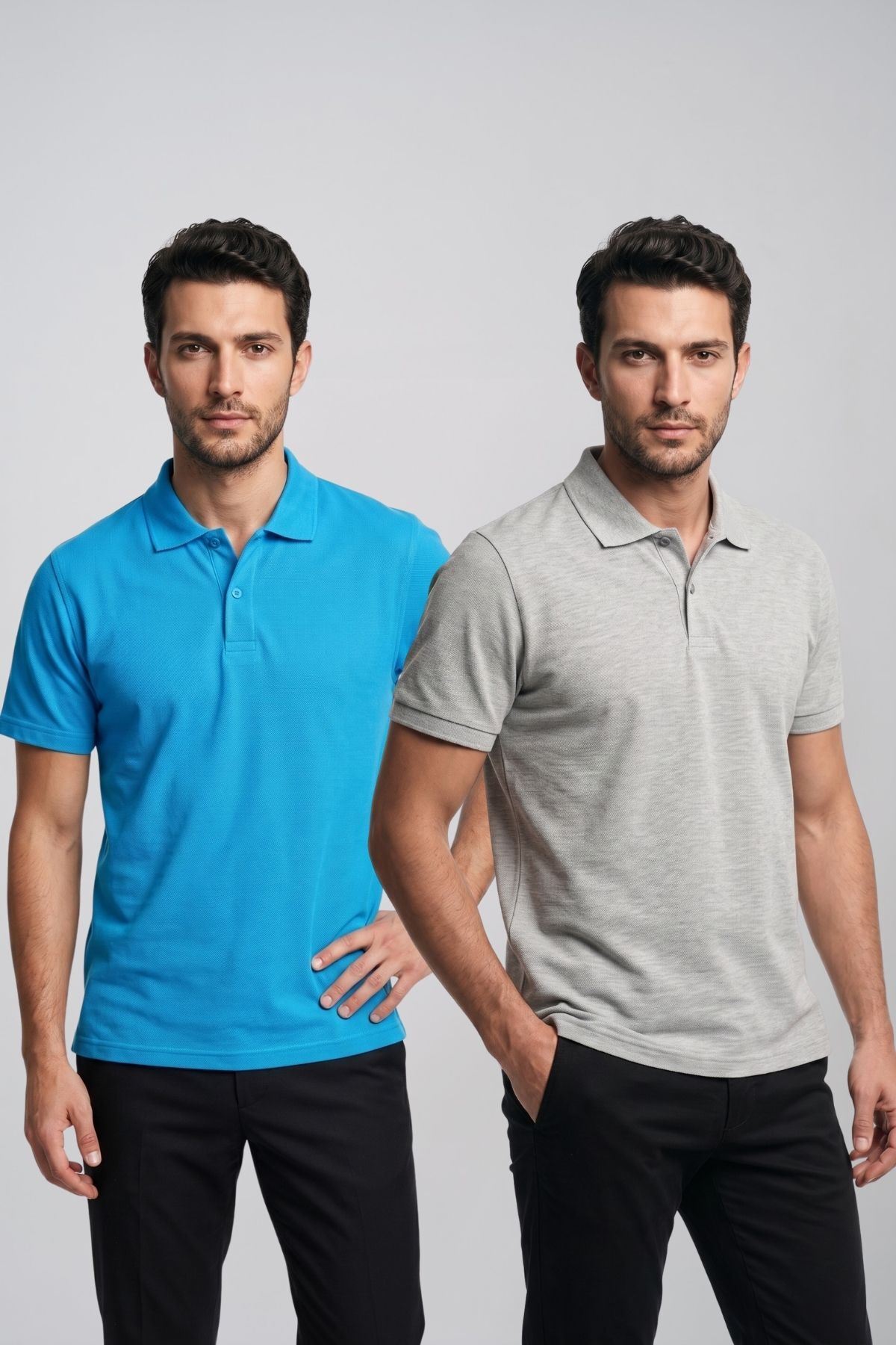 2'li Set Erkek Günlük Şık Polo Yaka Kısa Kollu Düğme Detaylı Rahat Kalıp Basic Yazlık Tişört Avantajlı Paket