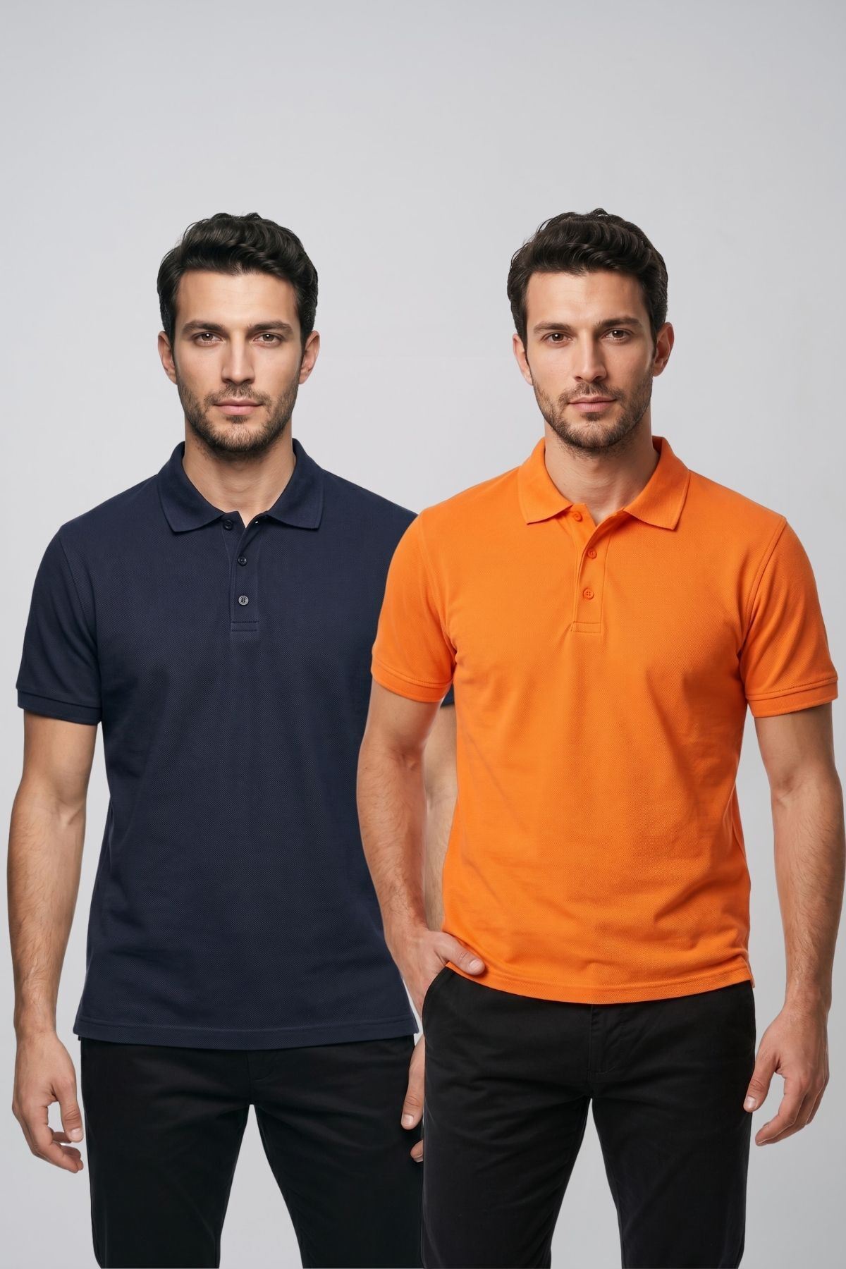 2'li Set Erkek Günlük Şık Polo Yaka Kısa Kollu Düğme Detaylı Rahat Kalıp Basic Yazlık Tişört Avantajlı Paket