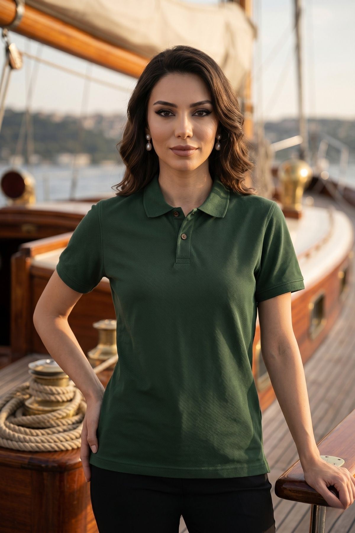 Kadın Polo Yaka Kısa Kollu Düğme Detaylı Şık Tasarım Basic Tişört Günlük Klasik T-Shirt Ofis ve Sokak Stili Uyumlu