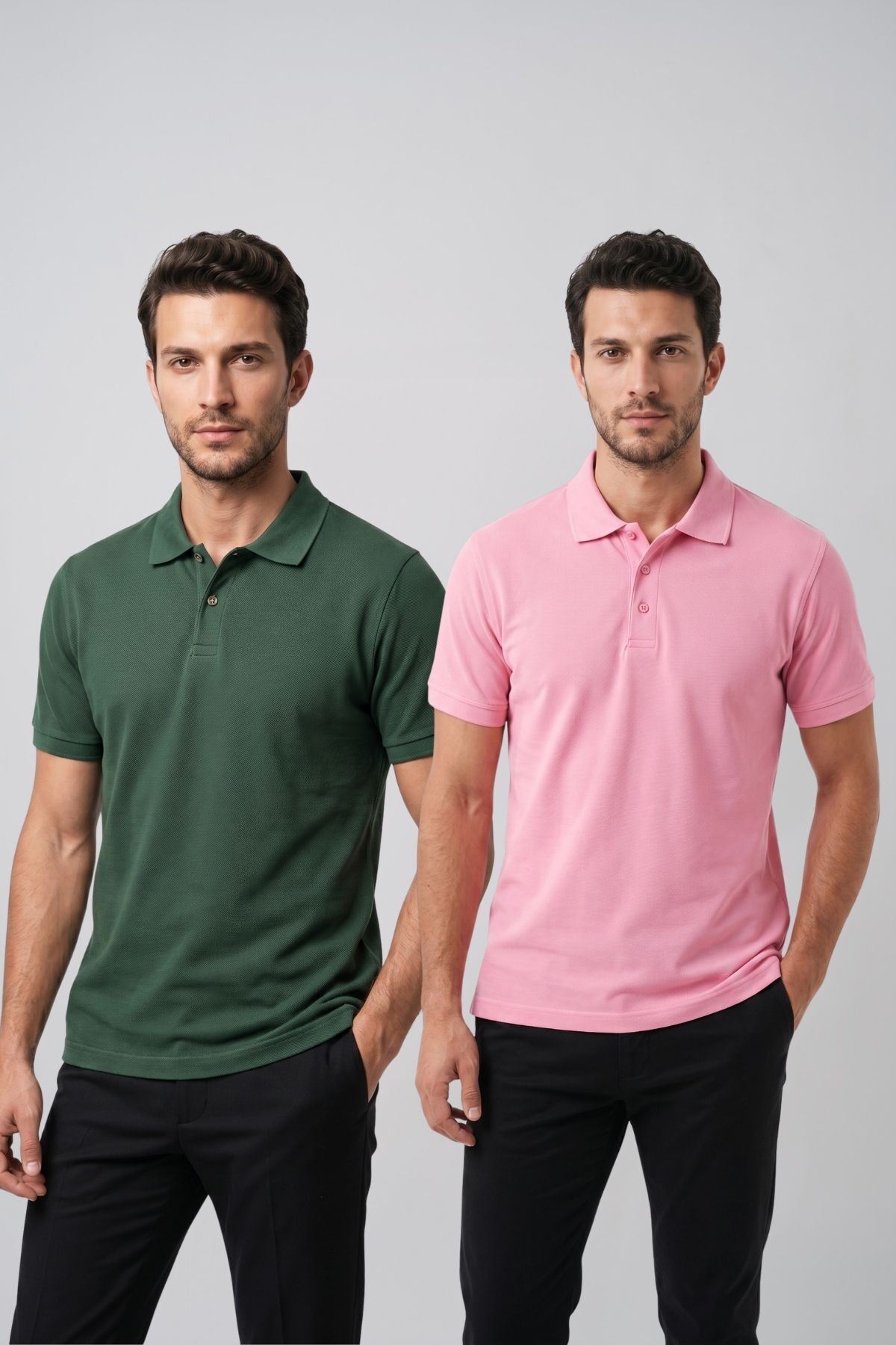 2'li Set Erkek Günlük Şık Polo Yaka Kısa Kollu Düğme Detaylı Rahat Kalıp Basic Yazlık Tişört Avantajlı Paket