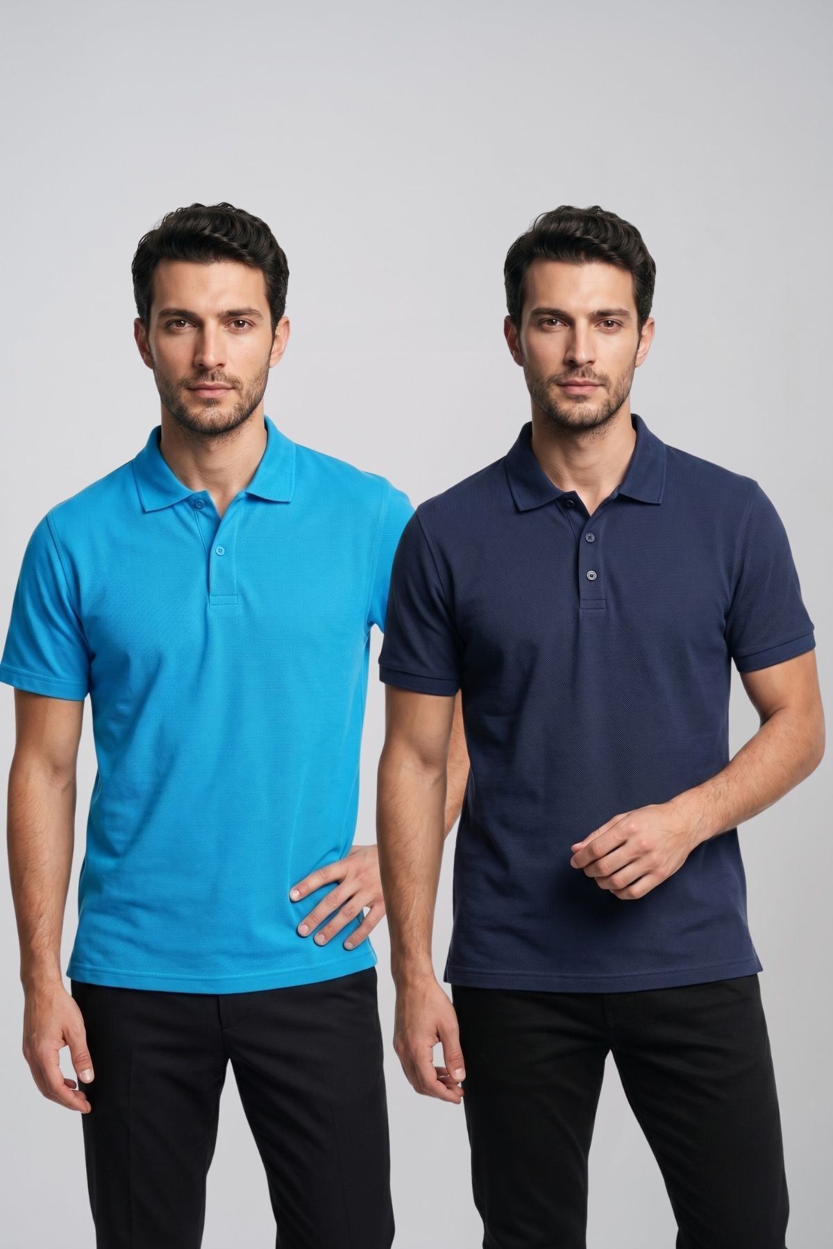 2'li Set Erkek Günlük Şık Polo Yaka Kısa Kollu Düğme Detaylı Rahat Kalıp Basic Yazlık Tişört Avantajlı Paket