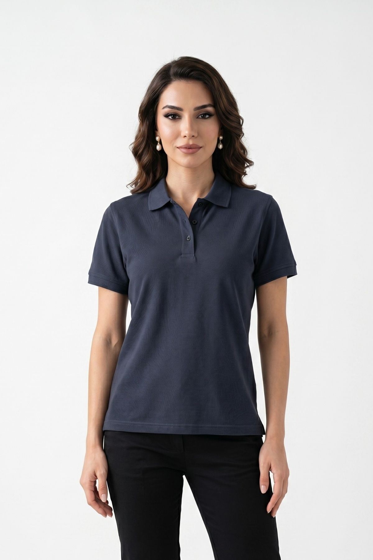Kadın Polo Yaka Kısa Kollu Düğme Detaylı Şık Tasarım Basic Tişört Günlük Klasik T-Shirt Ofis ve Sokak Stili Uyumlu
